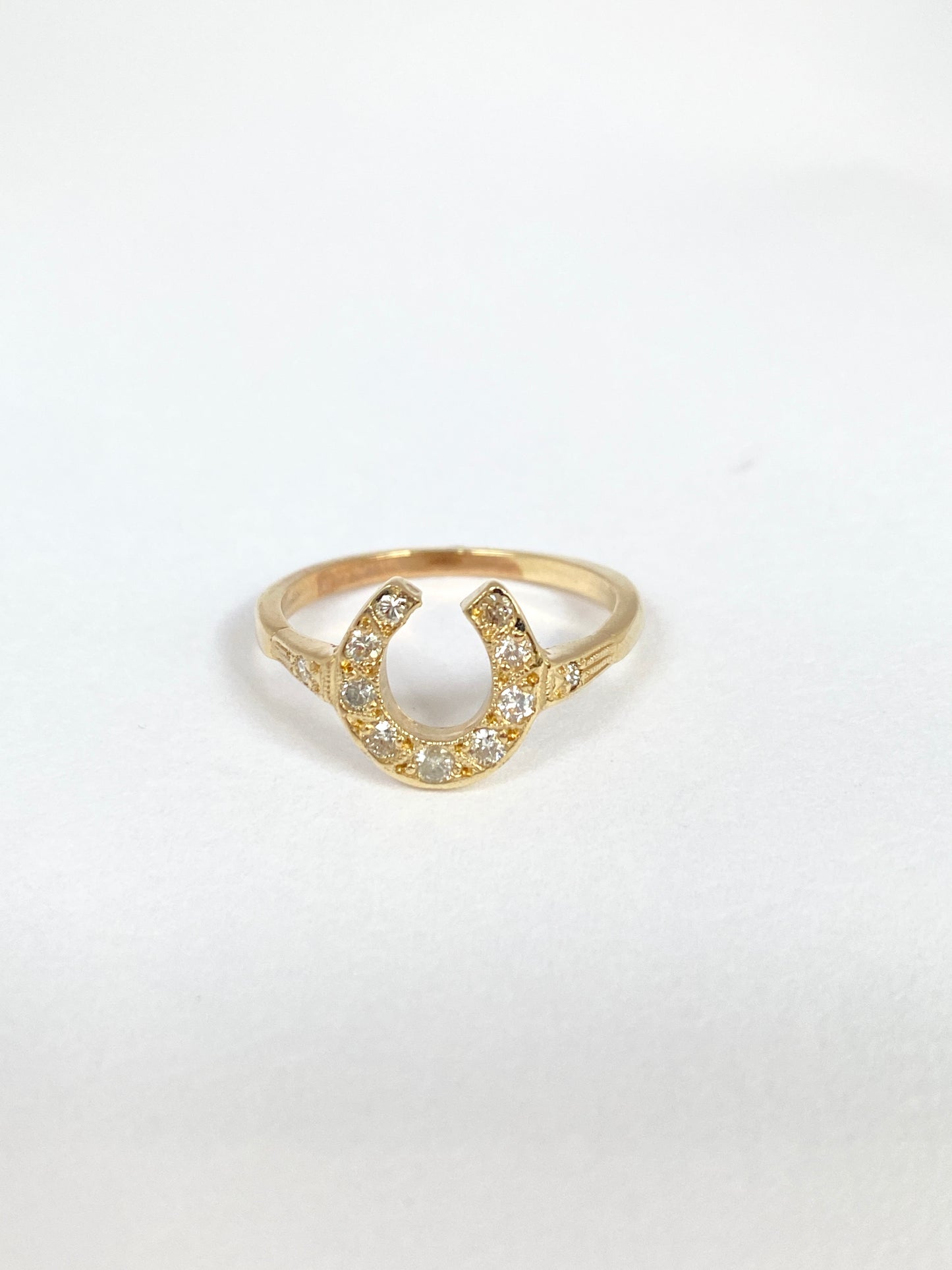 Vintage, 9ct Gold, Diamond Horse Shoe Ring