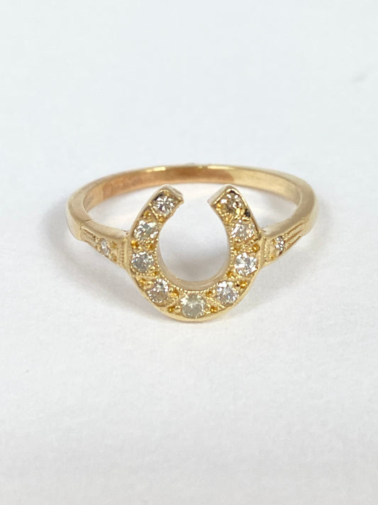 Vintage, 9ct Gold, Diamond Horse Shoe Ring
