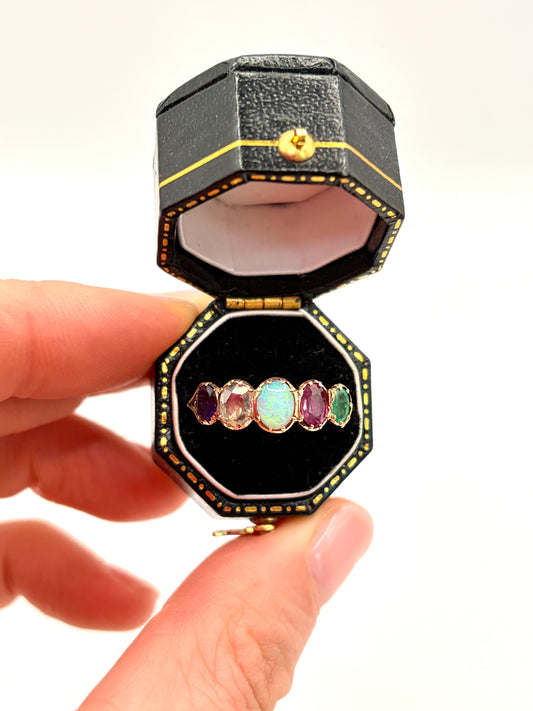 Reserved 1st payment Vintage, 9ct Gold Multigem Acrostic, 'ADORE' ring