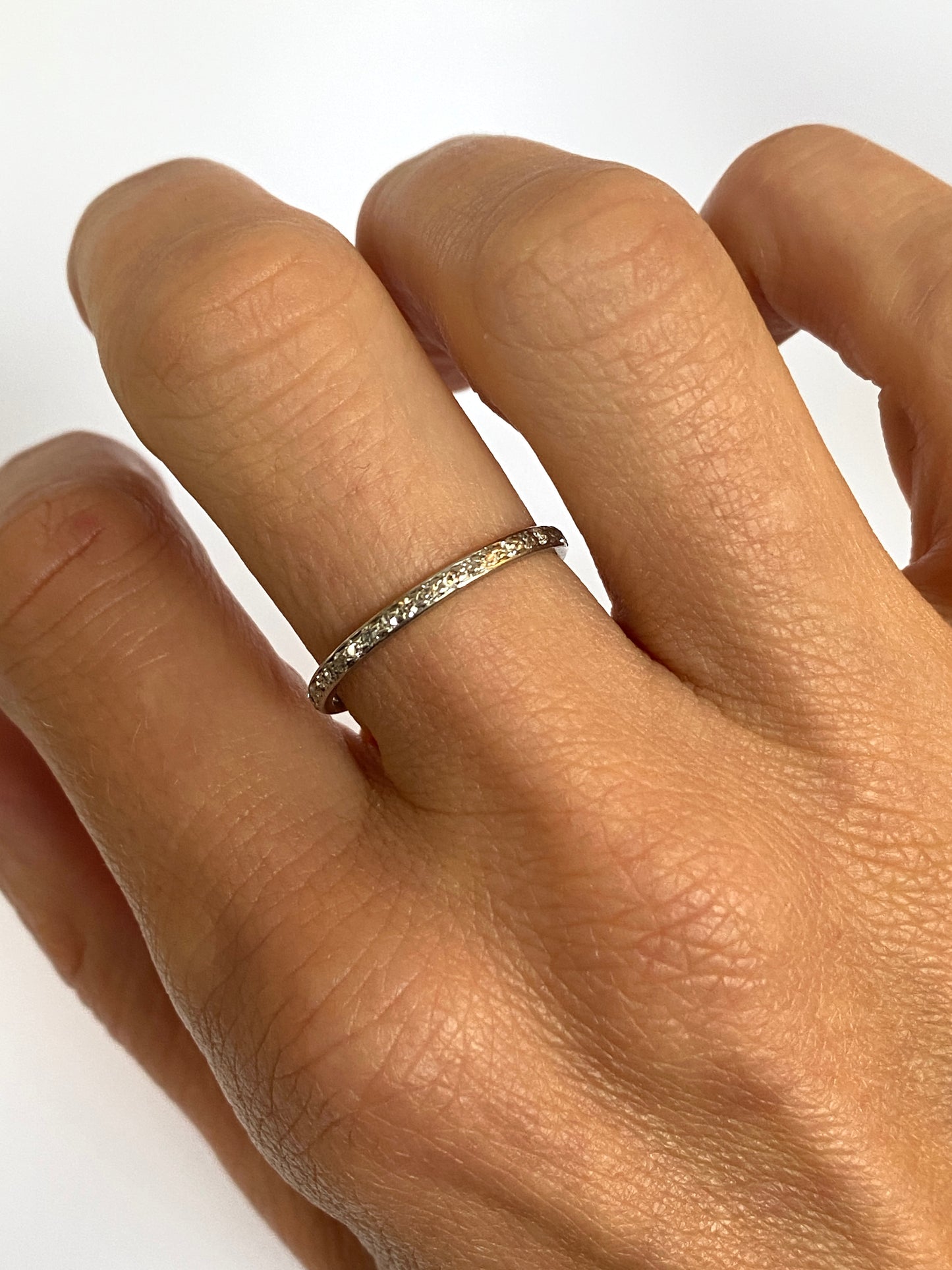 Vintage, Skinny, Art Deco, Platinum Diamond Eternity Ring with 25 Diamonds