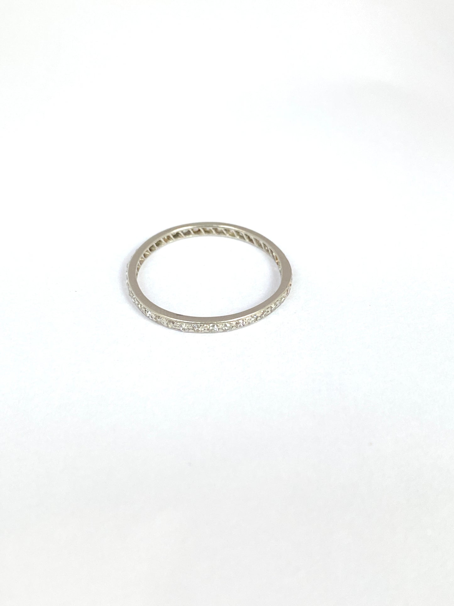 Vintage, Skinny, Art Deco, Platinum Diamond Eternity Ring with 25 Diamonds