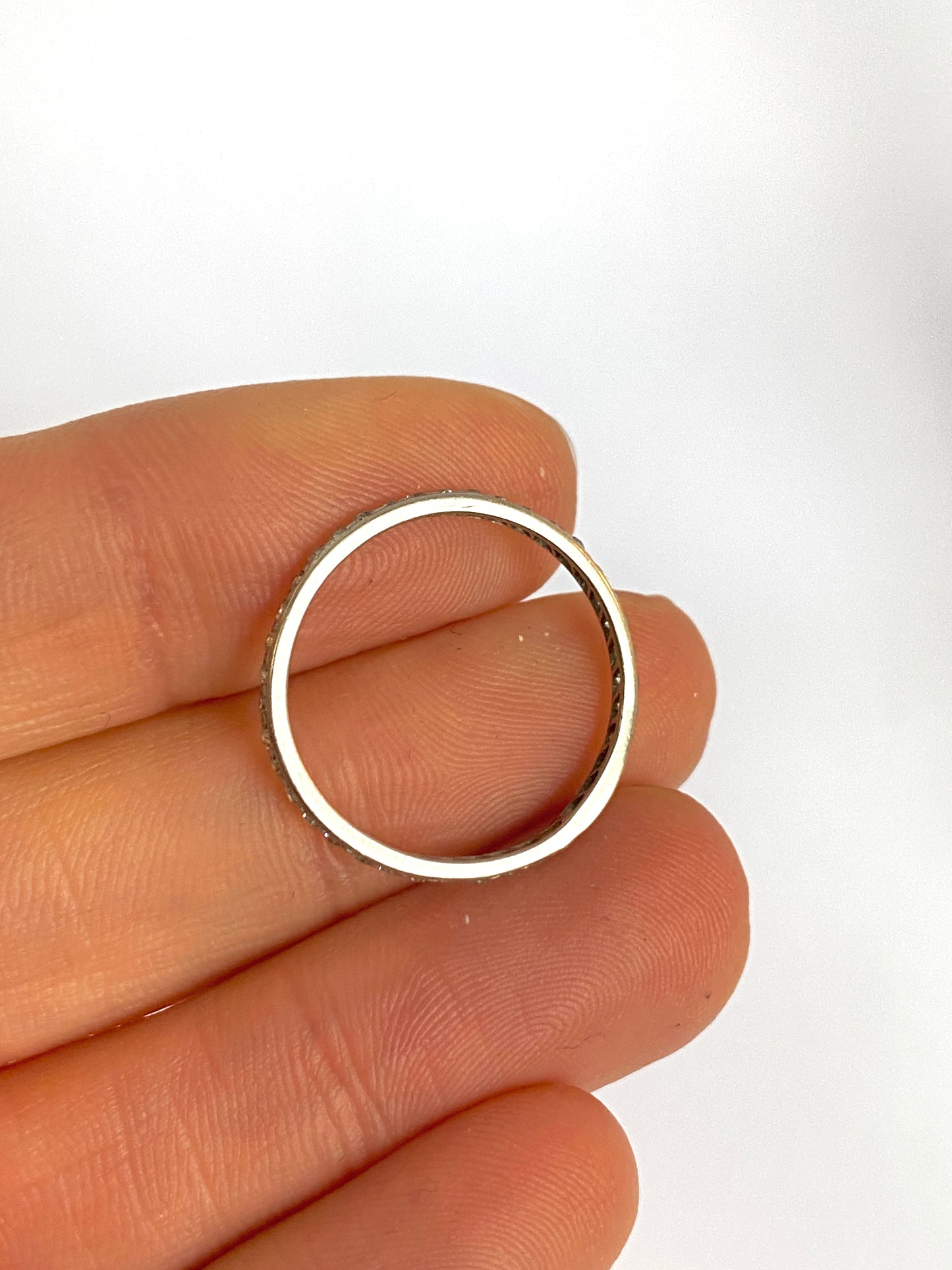 Vintage, Skinny, Art Deco, Platinum Diamond Eternity Ring with 25 Diamonds