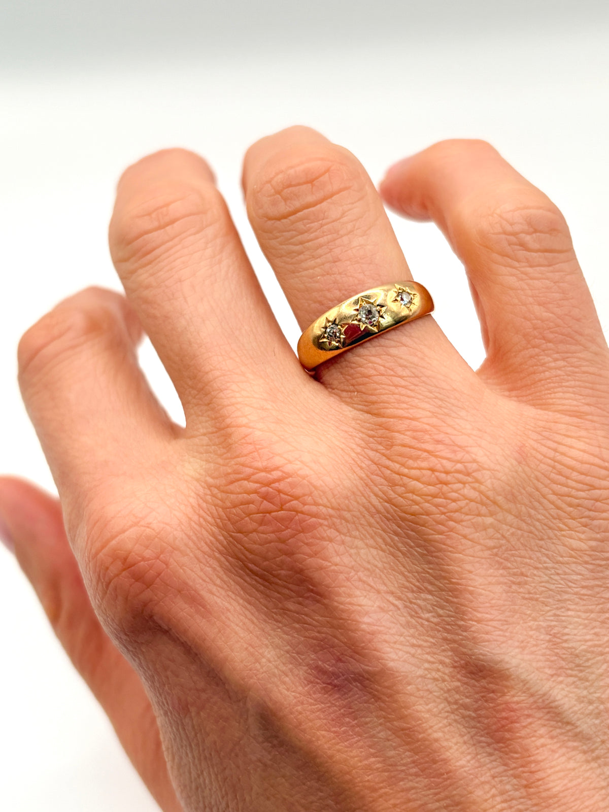 Antique, Victorian Three Star, Gypsy Ring, Hallmarked 18ct Gold, Chester, 1899