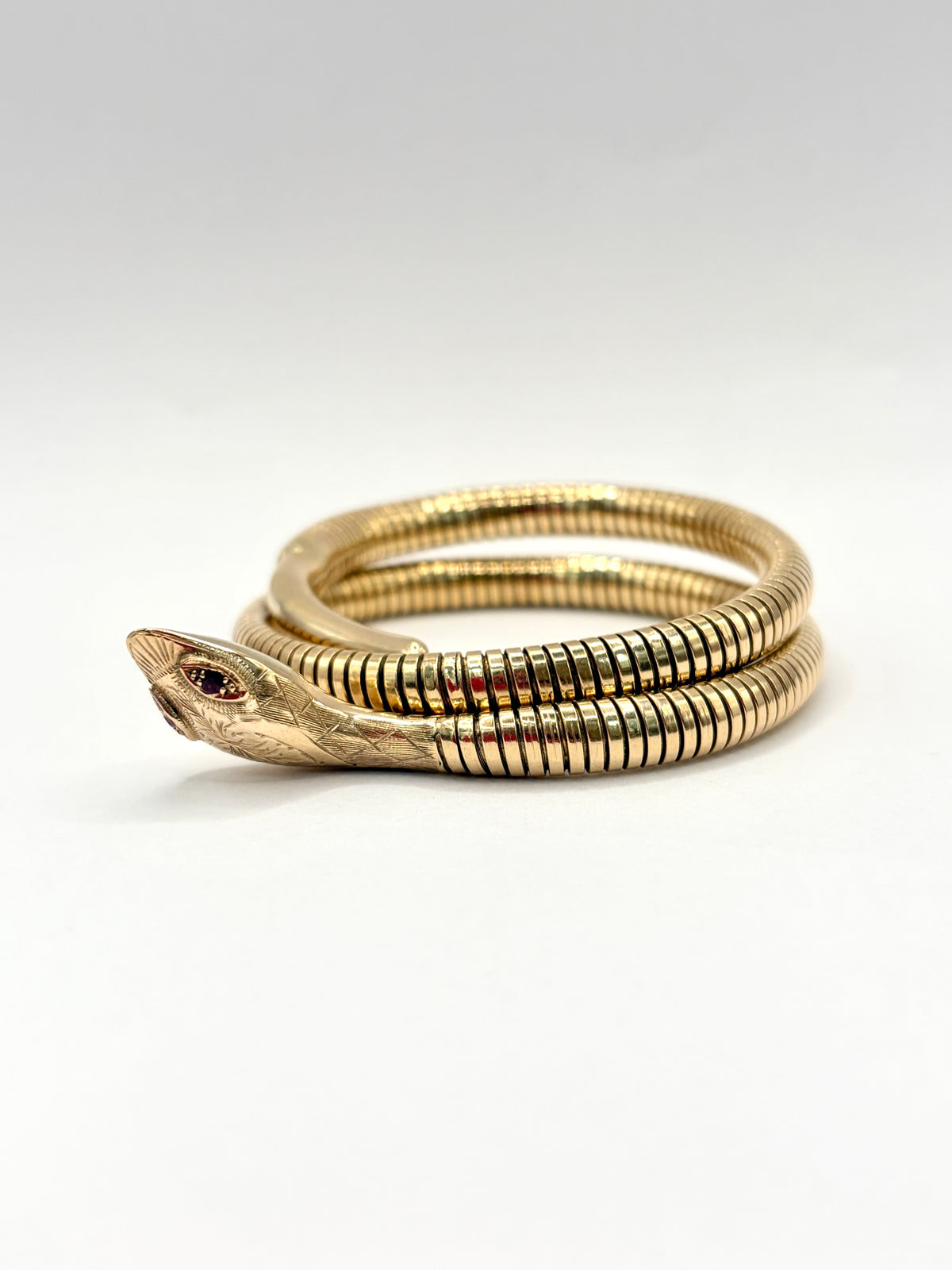 Vintage, 9ct Gold, Ruby Eyed Extendable Snake Bangle, Hallmarked 9ct Gold, Birmingham, 1976,  28.81g