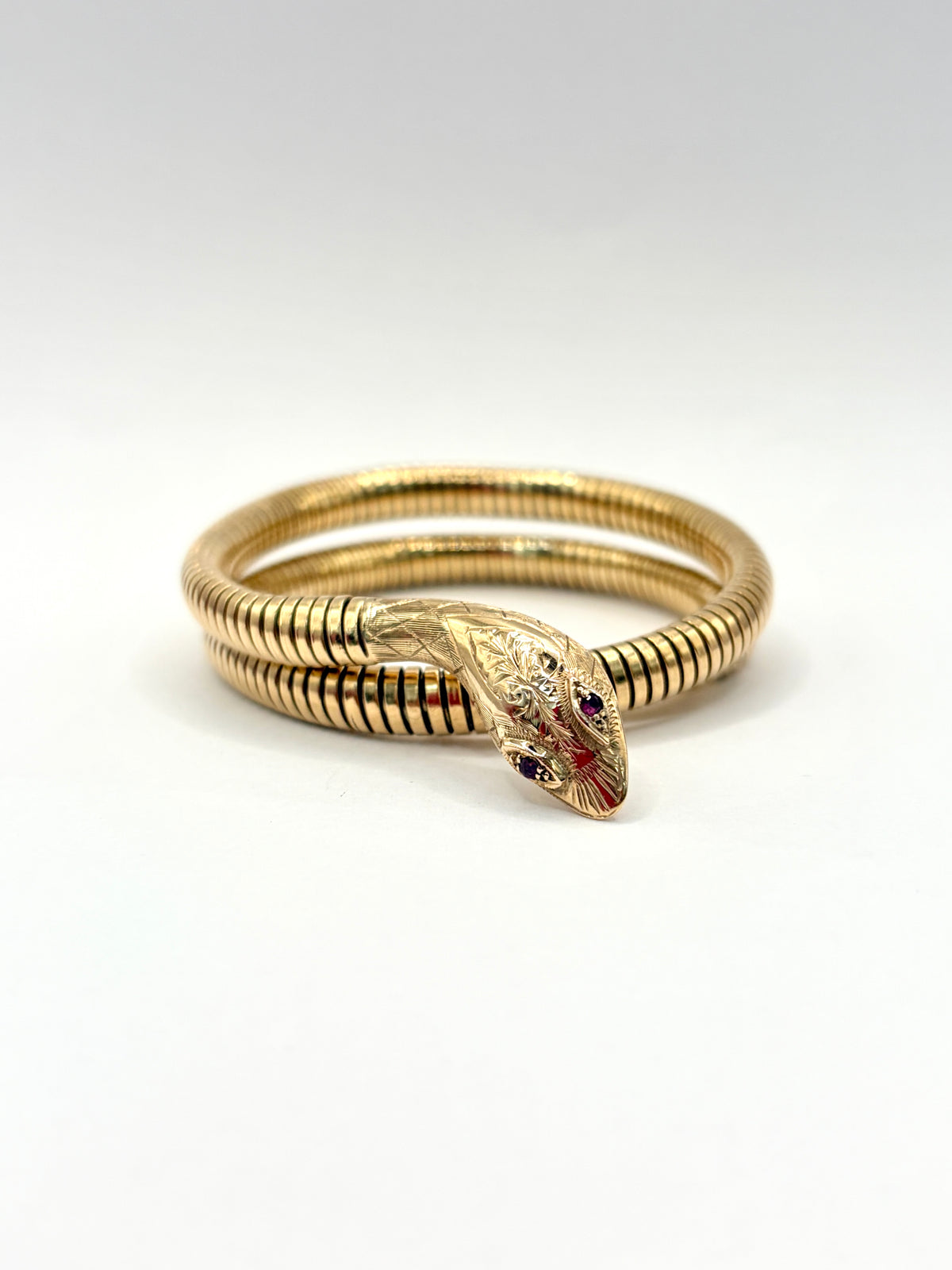 Vintage, 9ct Gold, Ruby Eyed Extendable Snake Bangle, Hallmarked 9ct Gold, Birmingham, 1976,  28.81g
