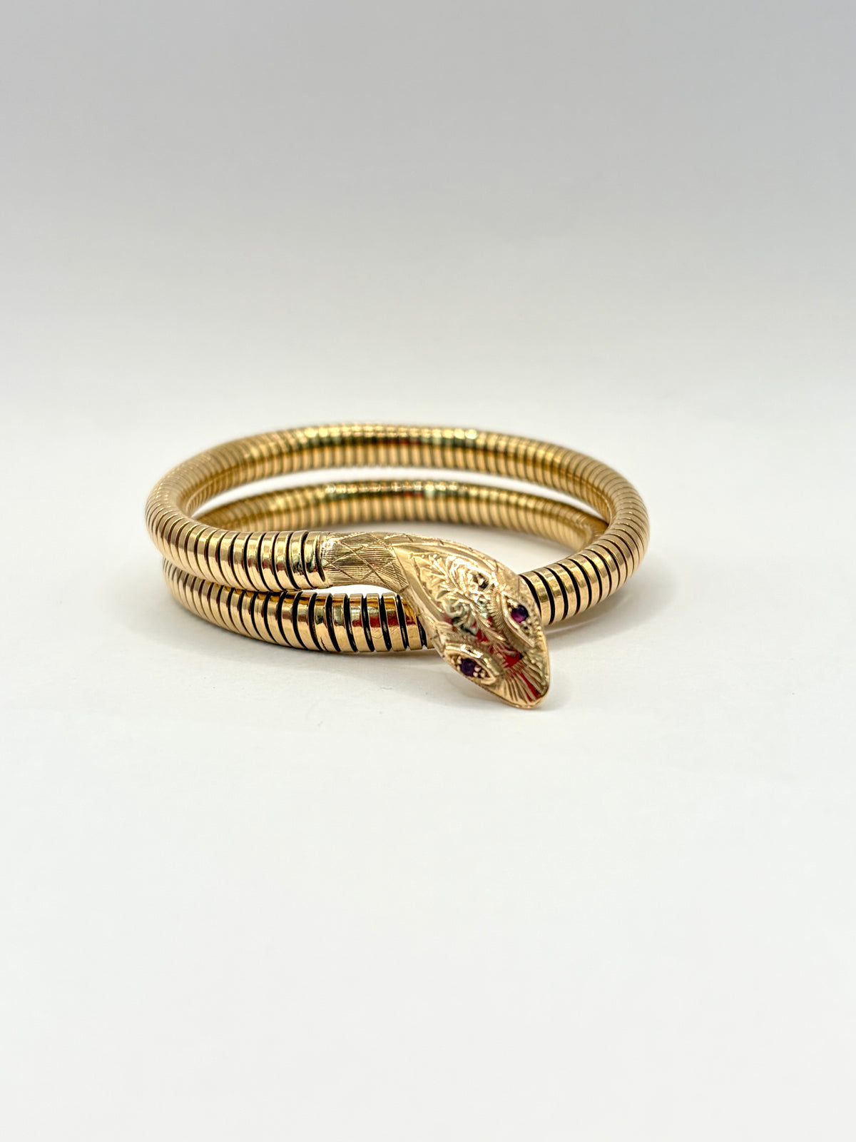 Vintage, 9ct Gold, Ruby Eyed Extendable Snake Bangle, Hallmarked 9ct Gold, Birmingham, 1976,  28.81g