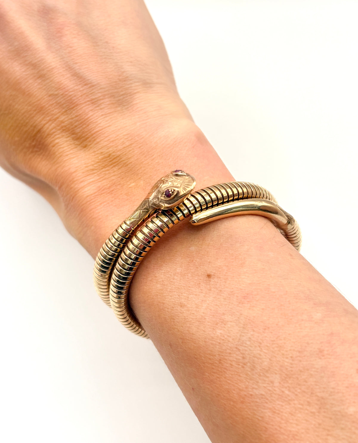 Vintage, 9ct Gold, Ruby Eyed Extendable Snake Bangle, Hallmarked 9ct Gold, Birmingham, 1976,  28.81g