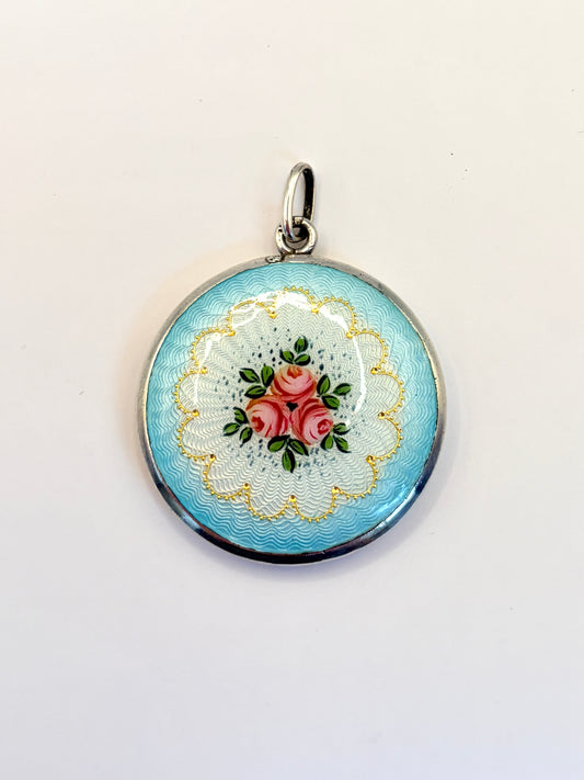 Art Nouveau Sterling Silver & Guilloche Enamel Pendant , 7.22g