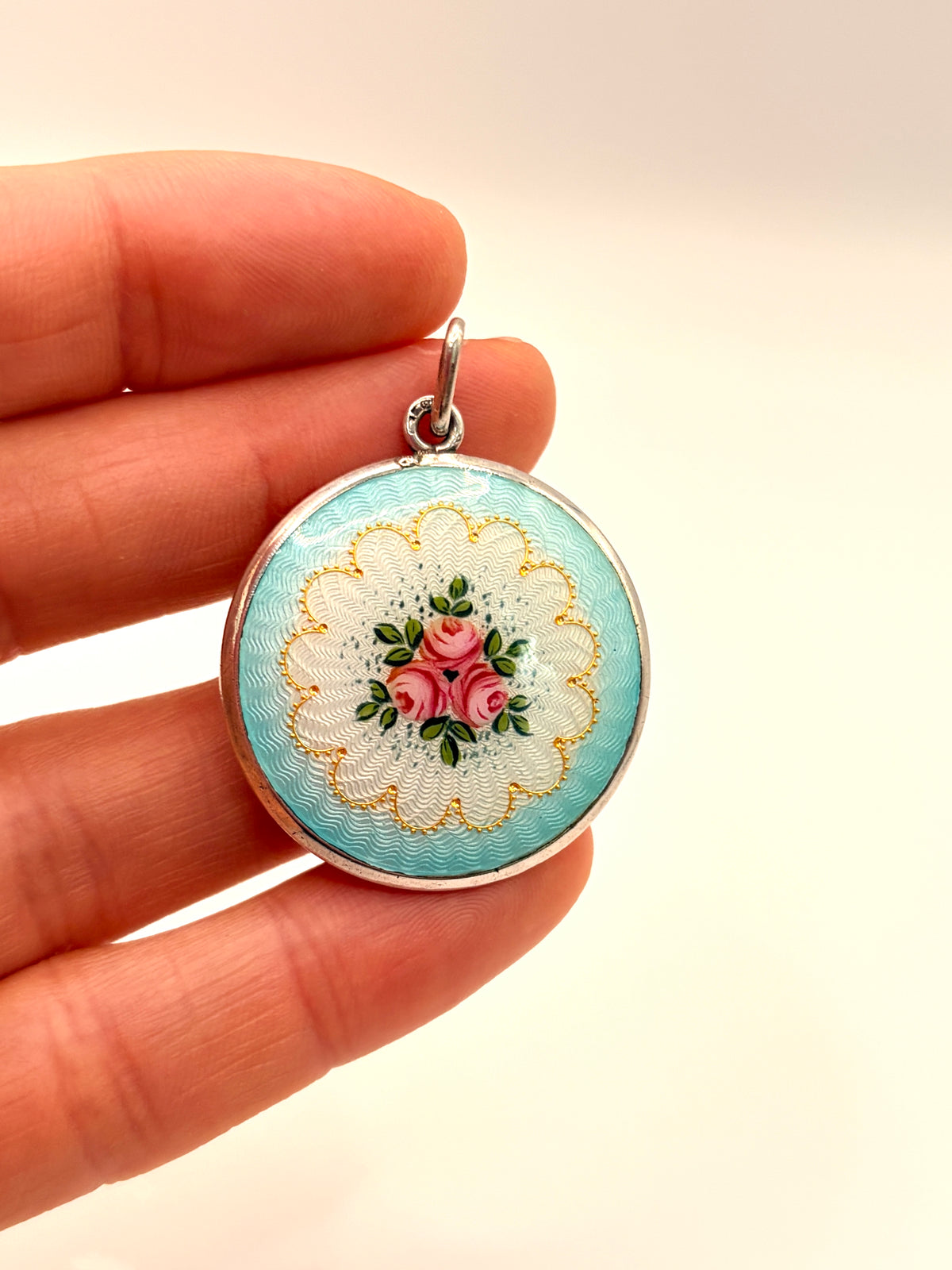Art Nouveau Sterling Silver & Guilloche Enamel Pendant , 7.22g