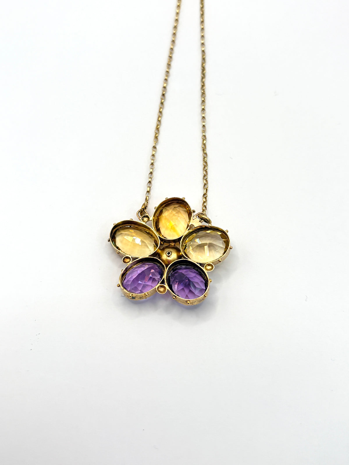 Vintage, Amethyst and Citrine, 15ct Gold Pansy ('Think of me') Necklace