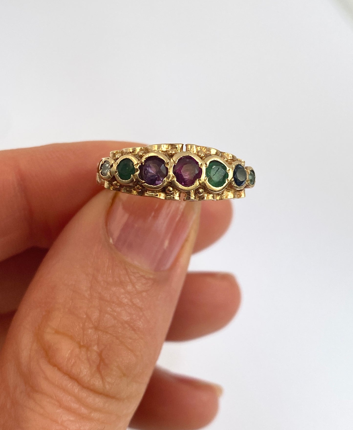 Vintage, 9ct Gold, Dearest, Acrostic Multi Gemstone Ring, Hallmarked London 1973