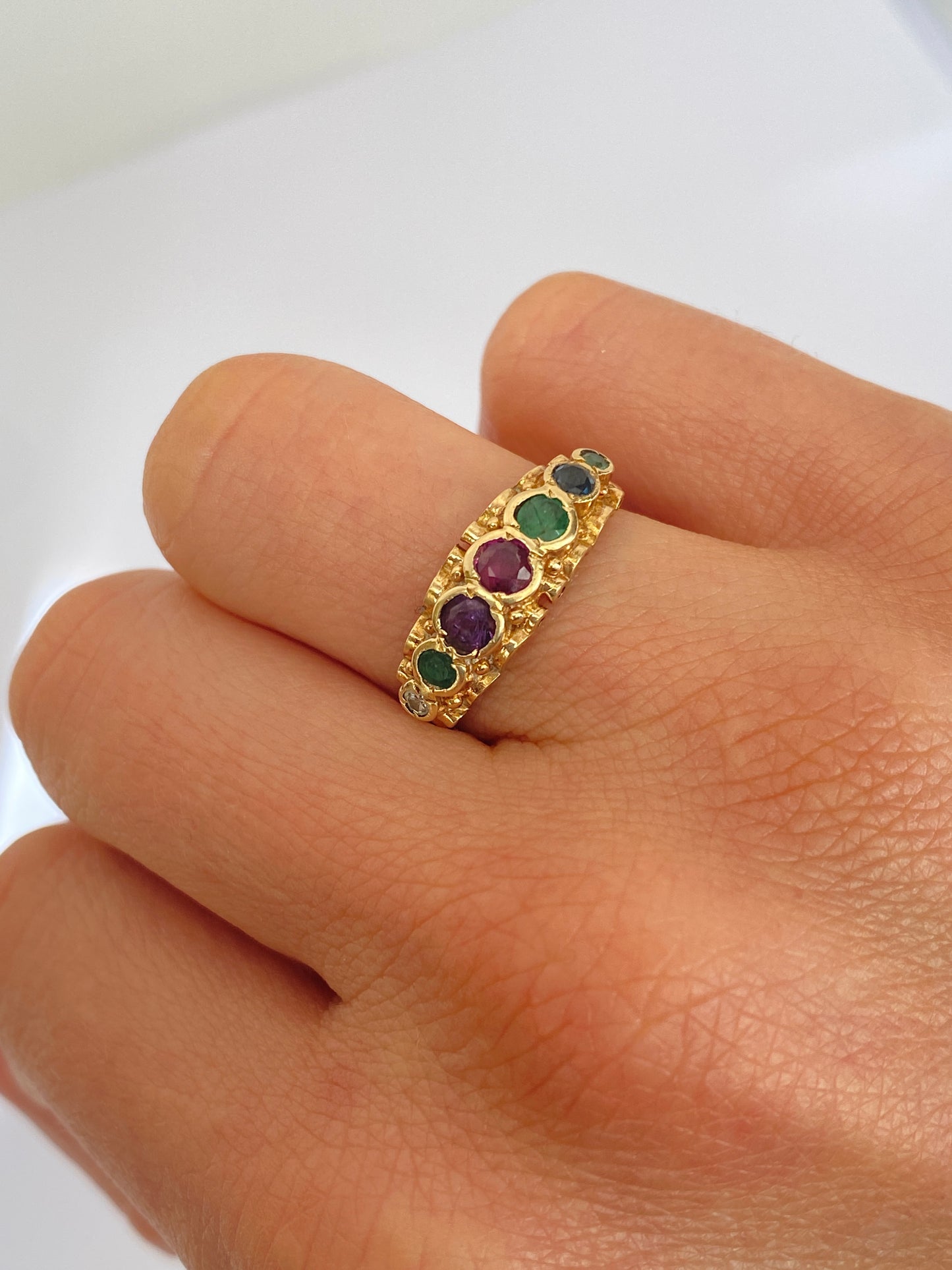 Vintage, 9ct Gold, Dearest, Acrostic Multi Gemstone Ring, Hallmarked London 1973