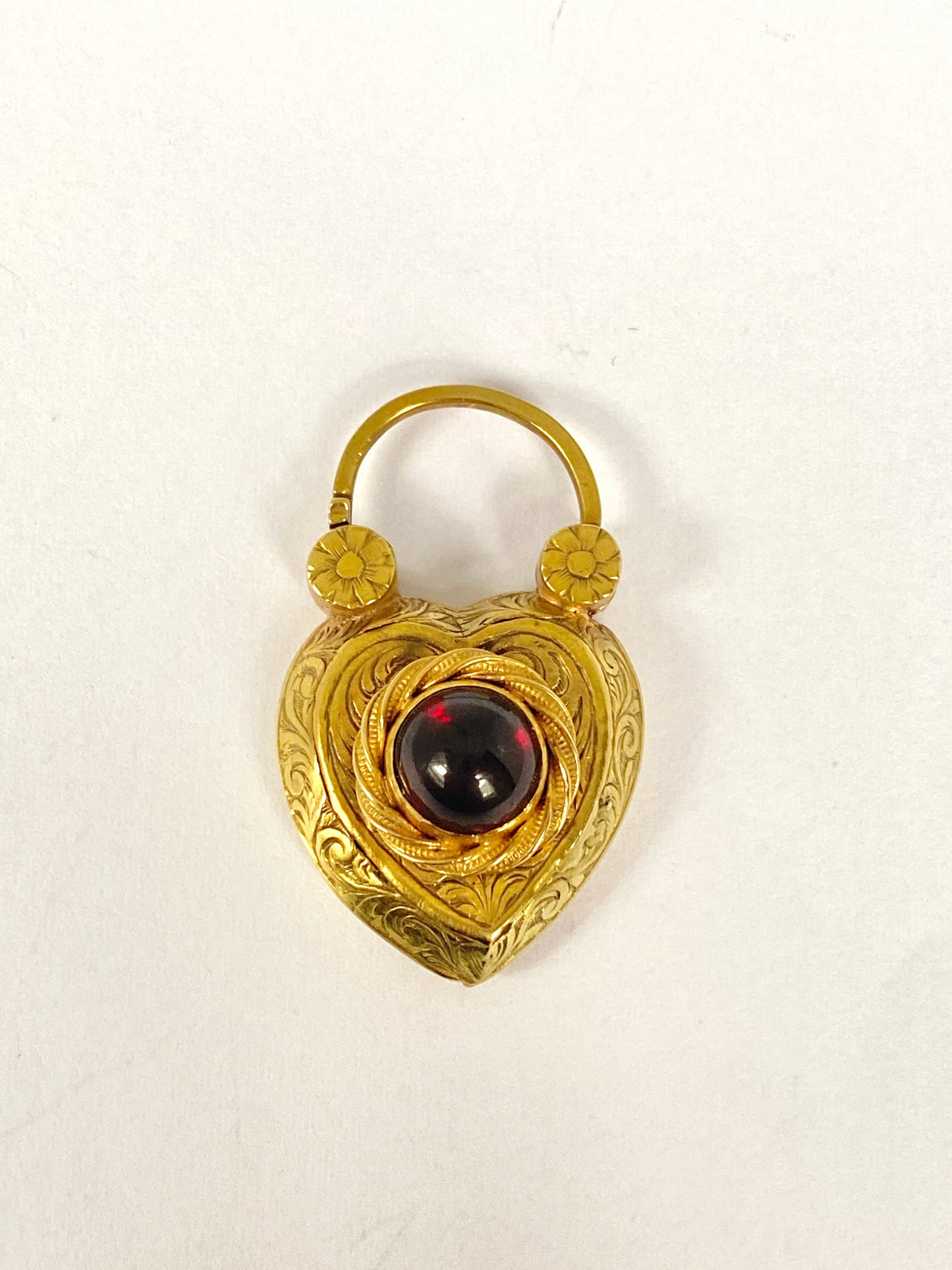 Rare, Antique, 15ct Gold garnet Heart Padlock Clasp/Pendant