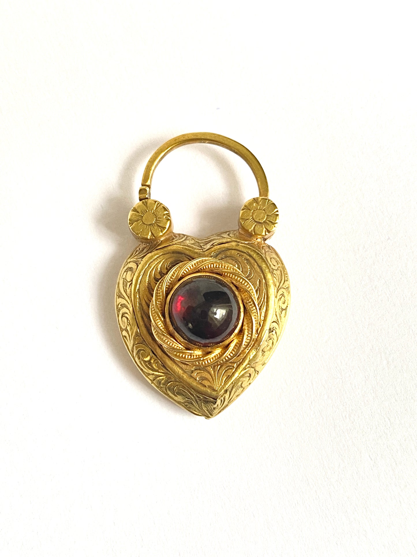 Rare, Antique, 15ct Gold garnet Heart Padlock Clasp/Pendant