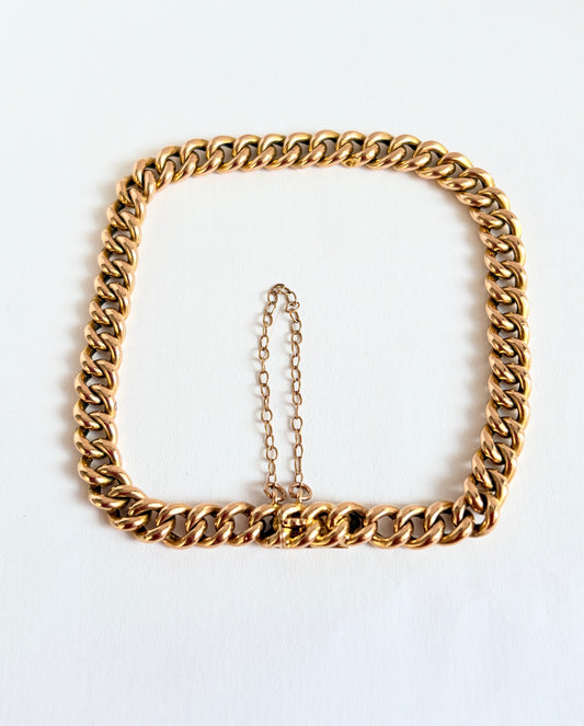 Vintage 15ct Gold Curb Bracelet with hidden clasp and safety chain (7.75 inches)