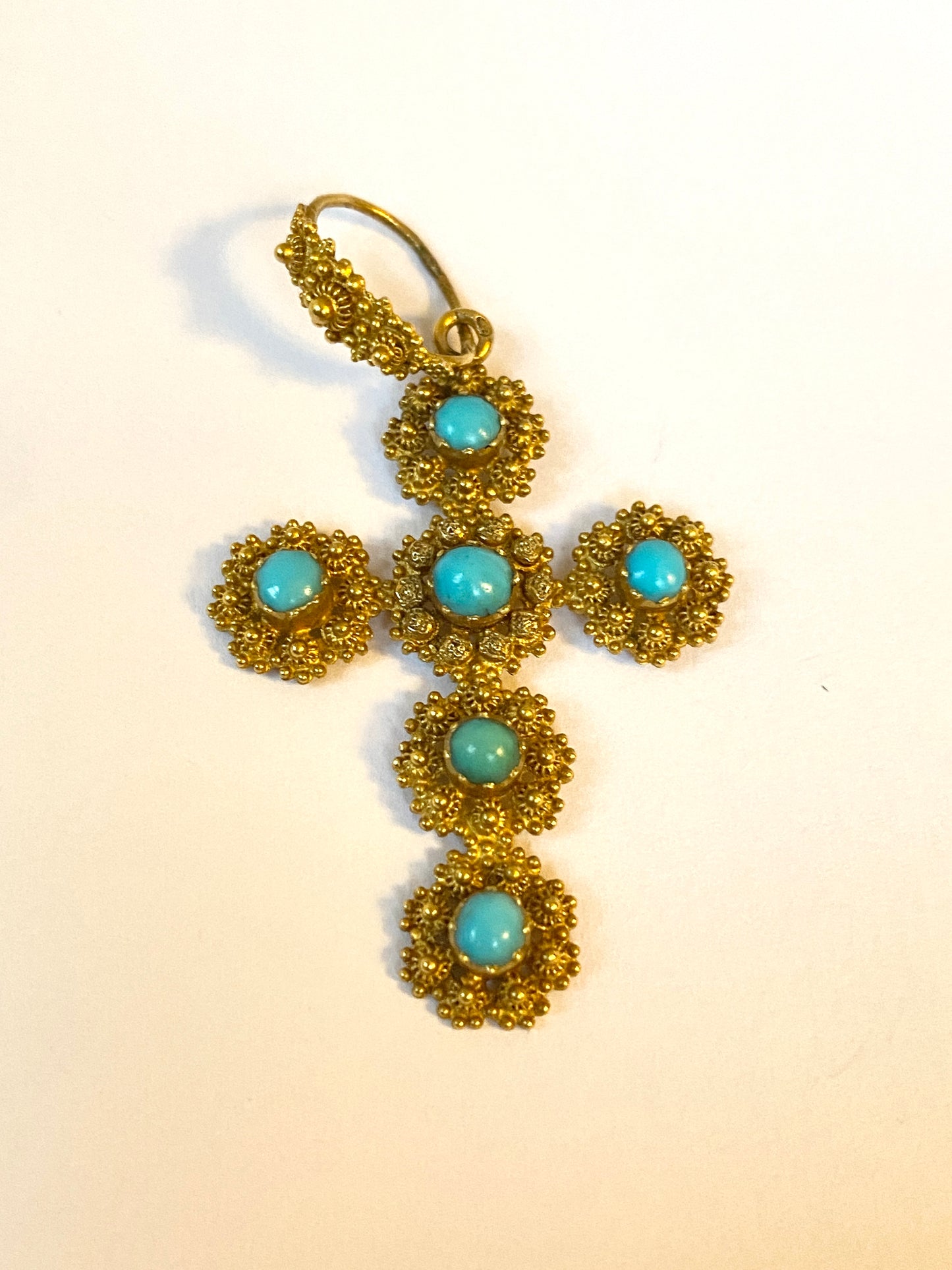 Antique, Victorian, 15ct Gold and Turquoise Cross Pendant