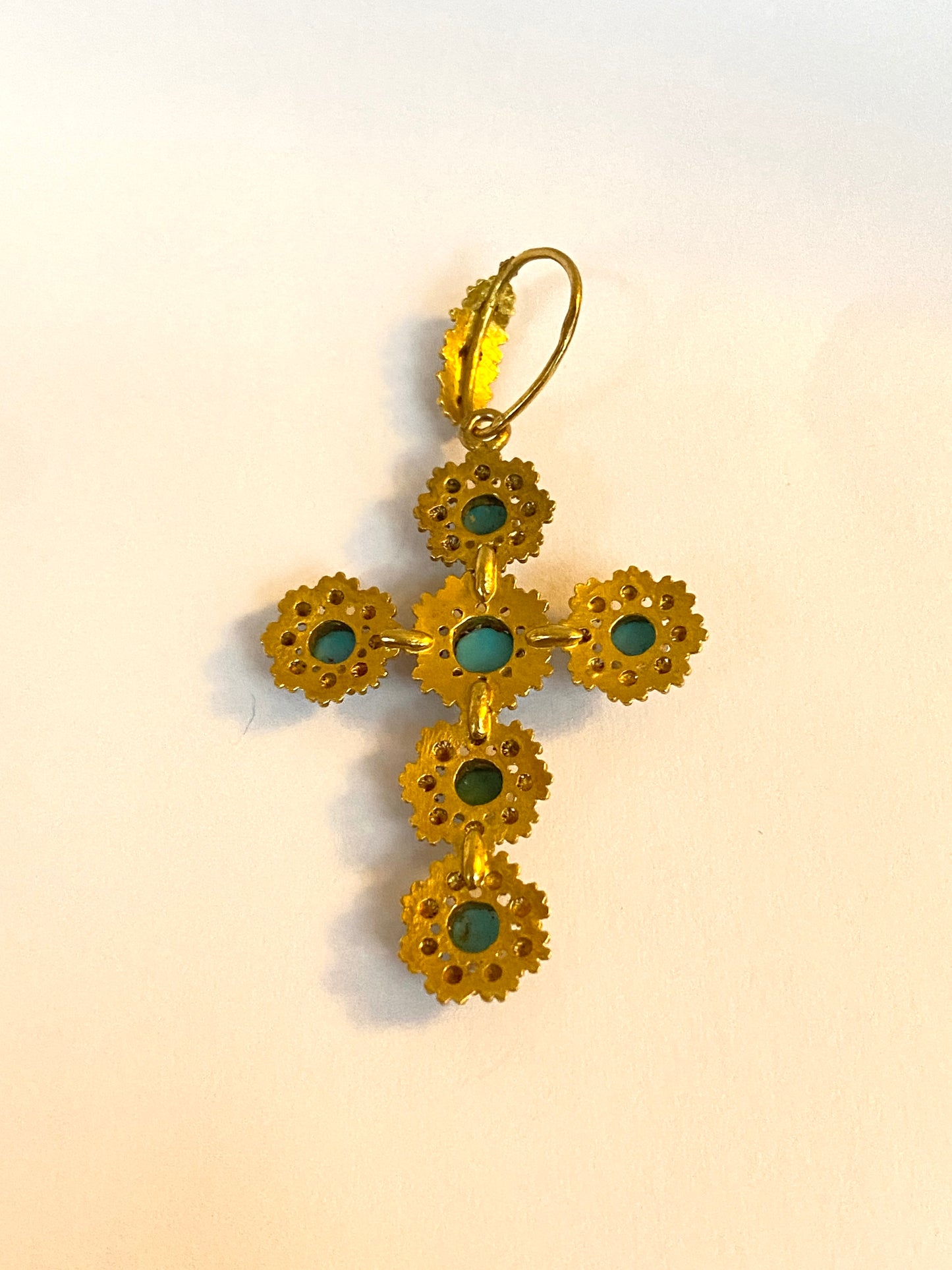 Antique, Victorian, 15ct Gold and Turquoise Cross Pendant