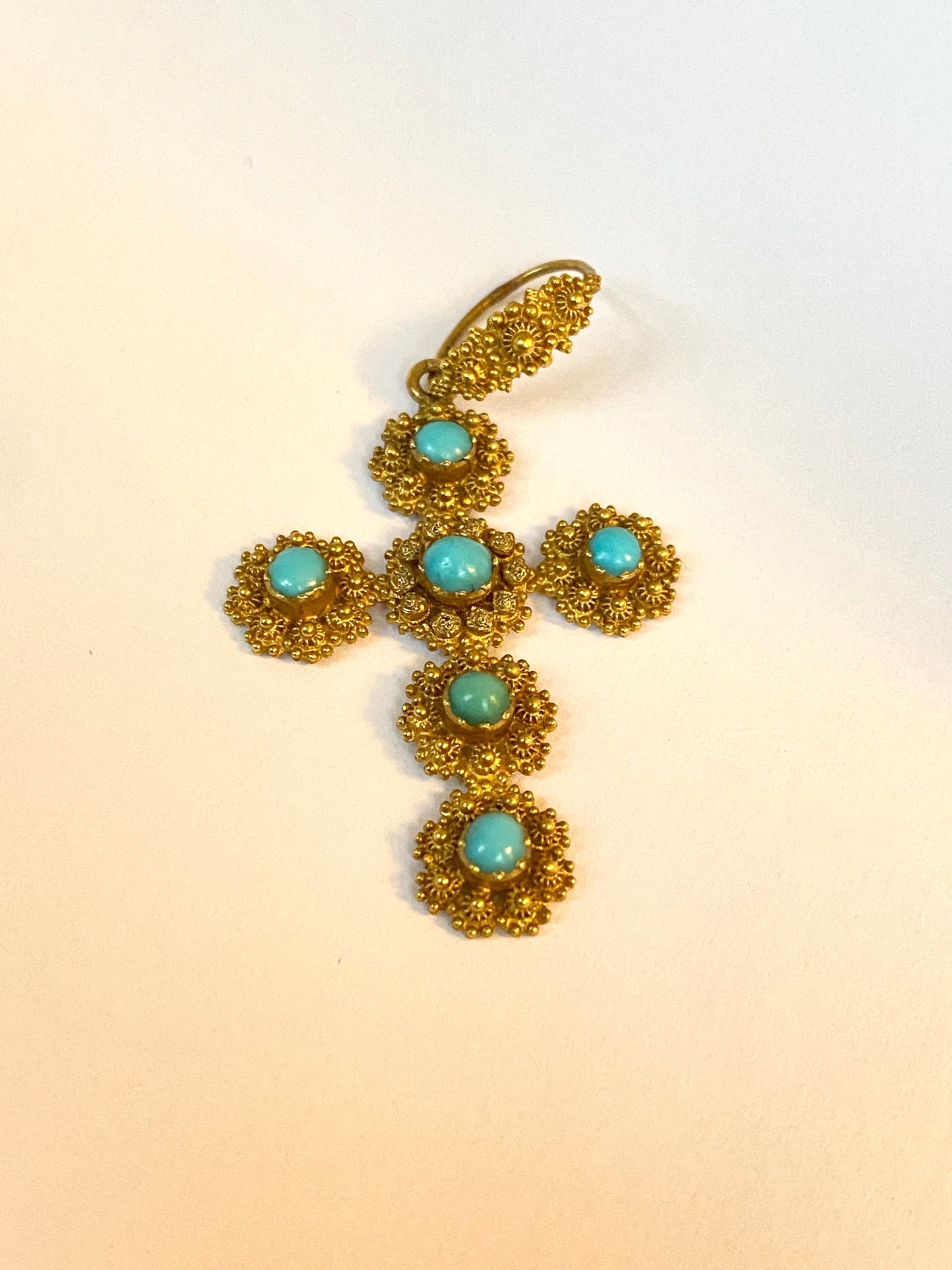 Antique, Victorian, 15ct Gold and Turquoise Cross Pendant