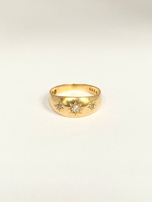 RESERVED Antique, 18ct Gold, Old Cut Diamond, 3 Star, Gypsy Ring, Hallmarked Chester, 1903