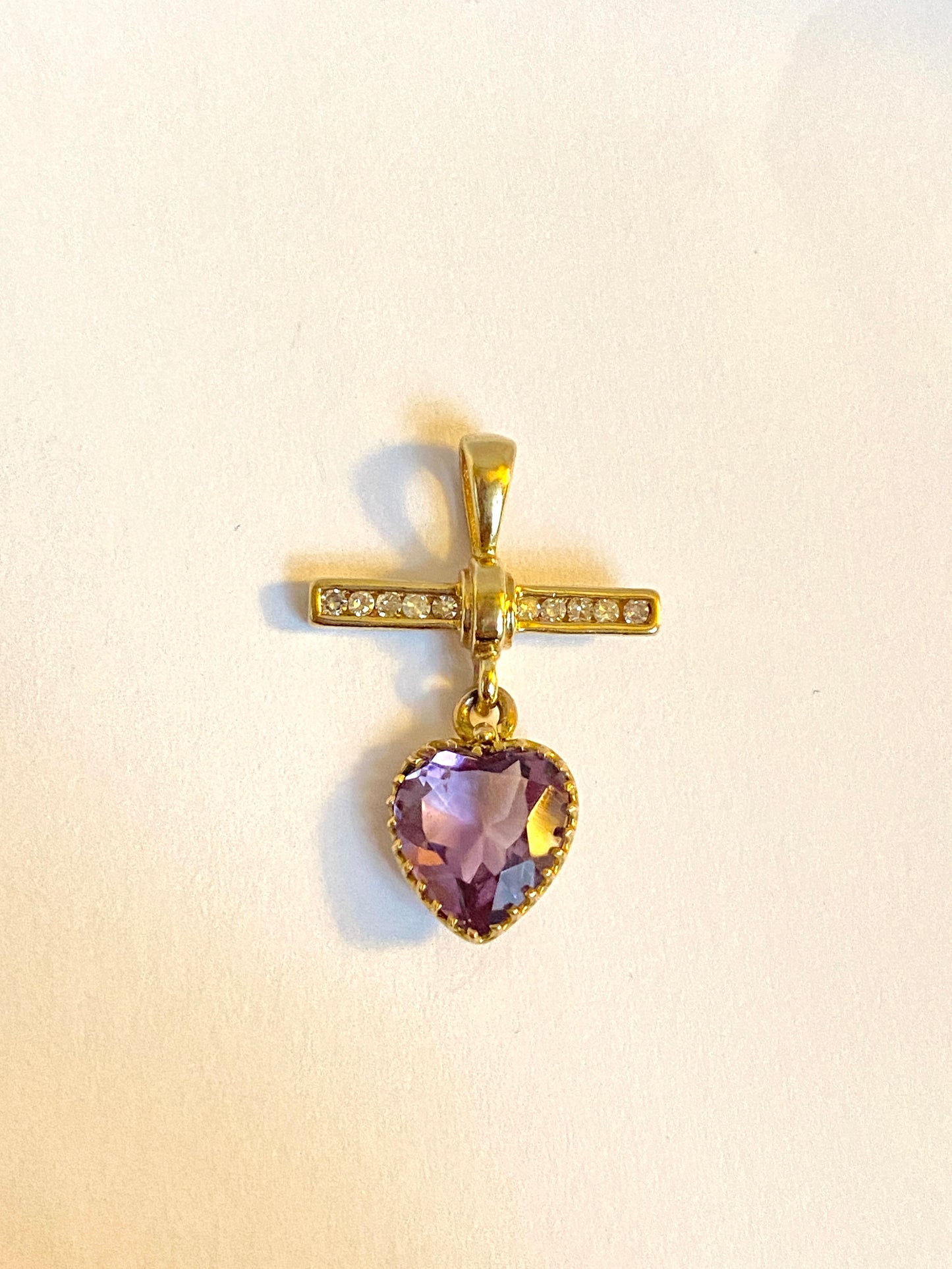 Sweet, Victorian, Amethyst Heart Pendant with Diamond Bar