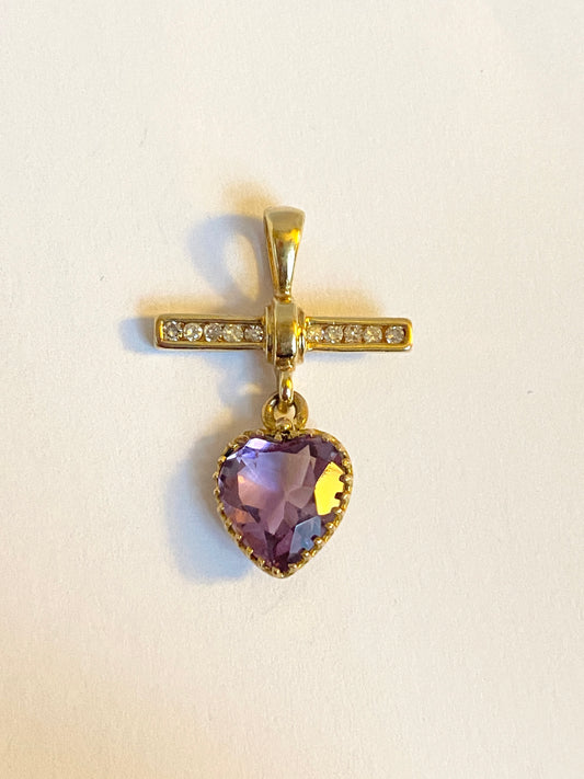 Sweet, Victorian, Amethyst Heart Pendant with Diamond Bar