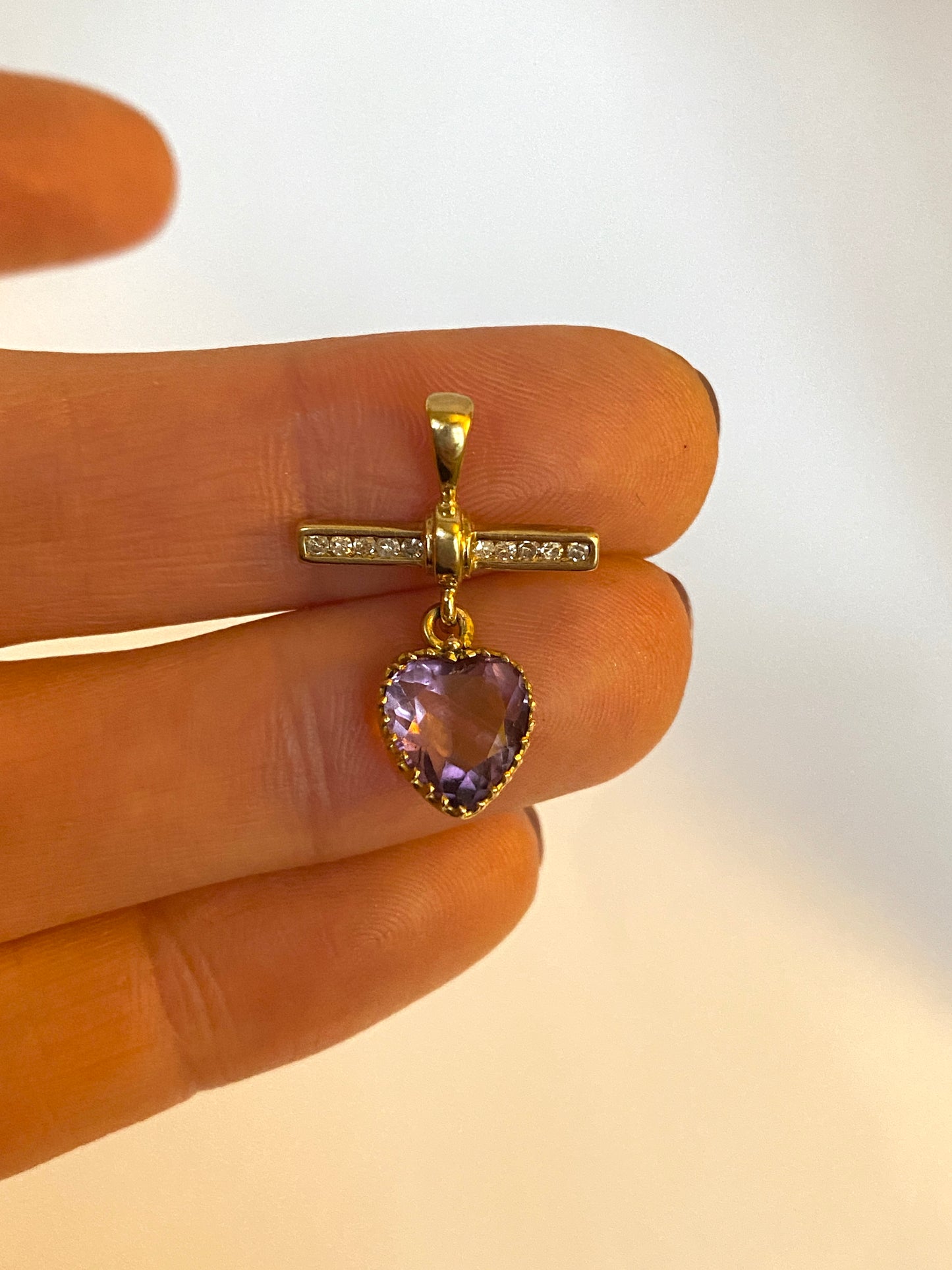 Sweet, Victorian, Amethyst Heart Pendant with Diamond Bar