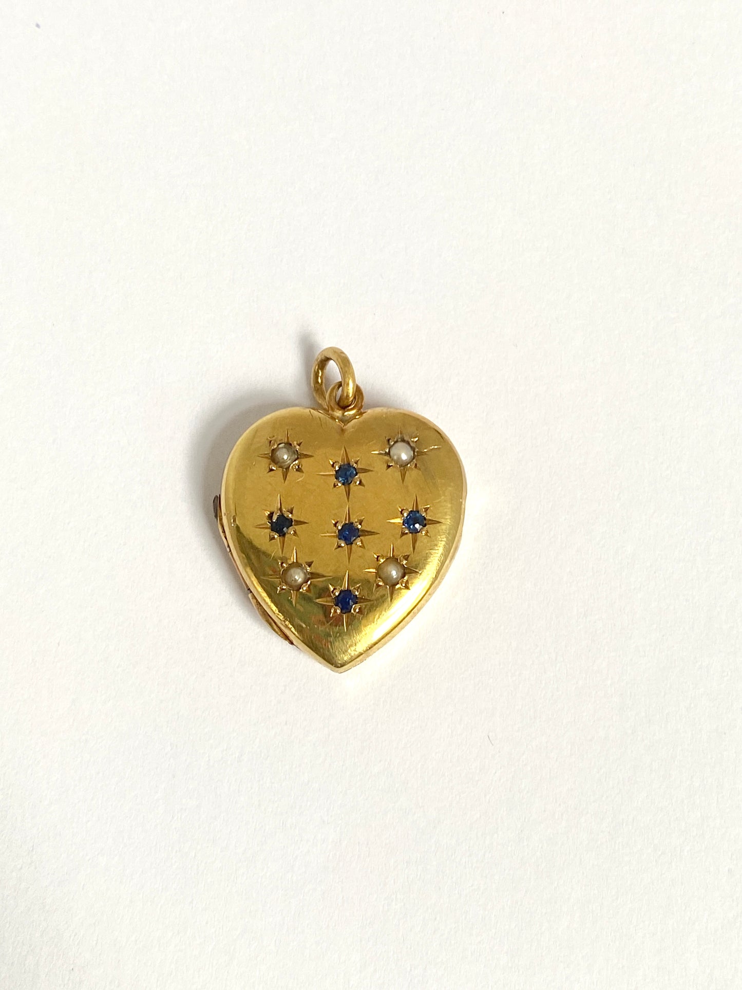 Vintage, 9ct Gold Sapphire & Seed Pearl Heart Locket/Pendant