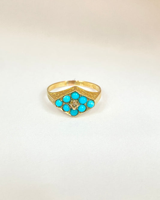 18ct Gold, Antique Turquoise and  Diamond Lozenge Ring, 1899