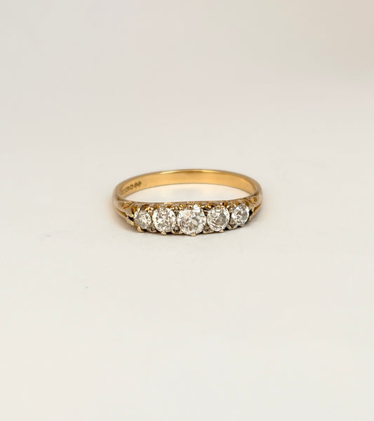 18ct Gold, Vintage 5 Stone Diamond Ring, Hallmarked 18ct Gold, London 1902