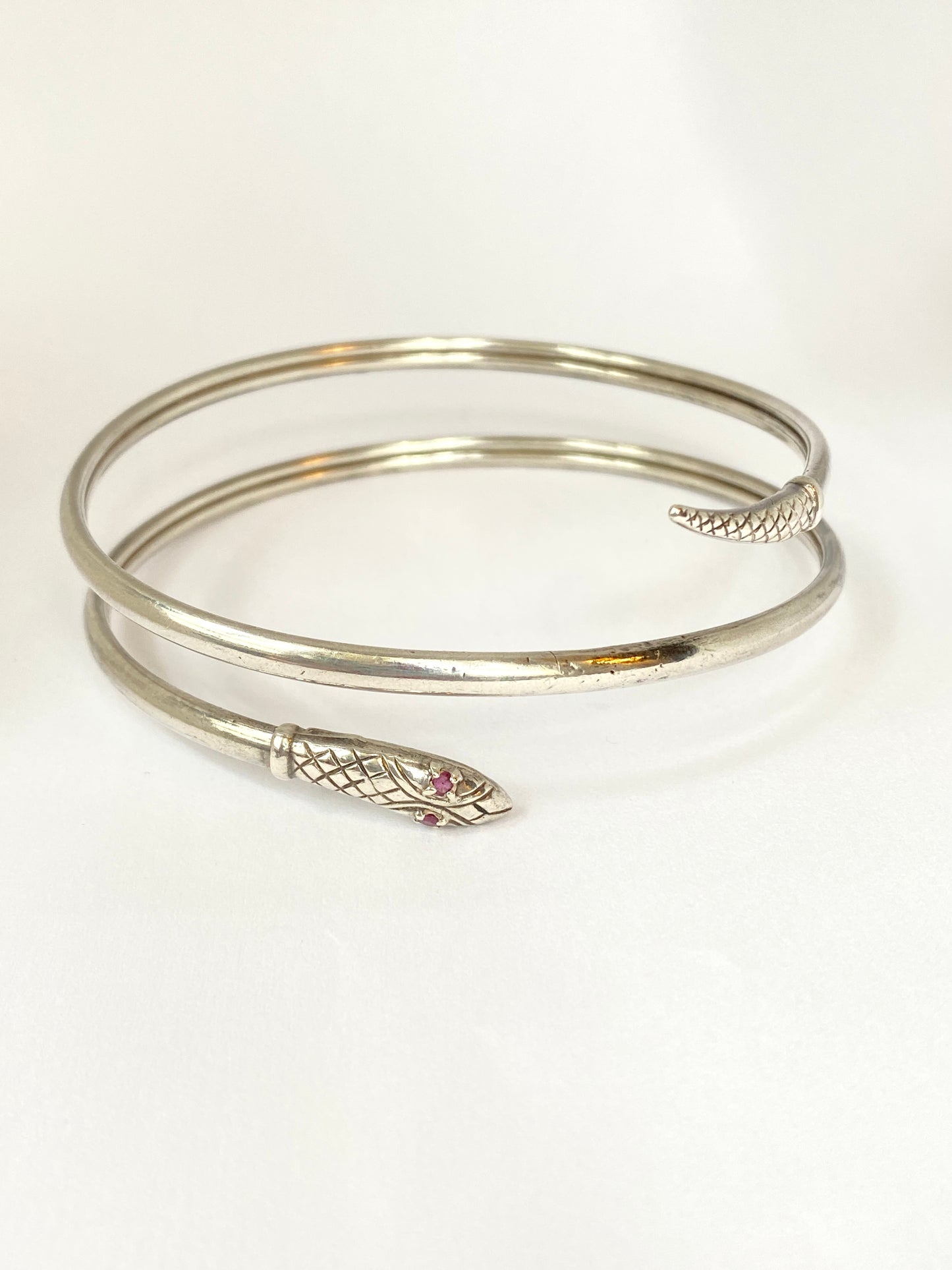 Vintage, Sterling Silver, Ruby Eyed Snake Bangle, 18.33g