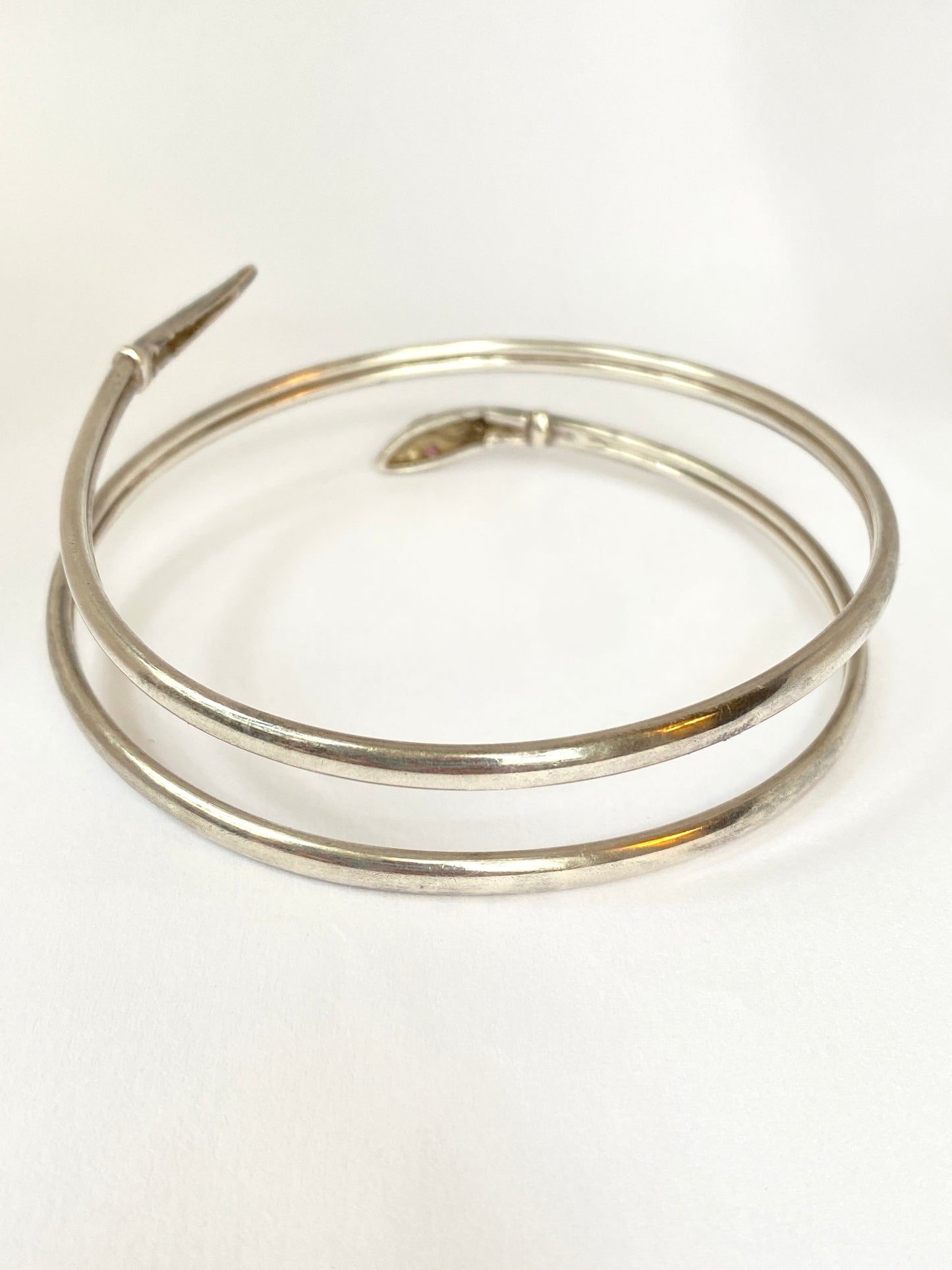 Vintage, Sterling Silver, Ruby Eyed Snake Bangle, 18.33g