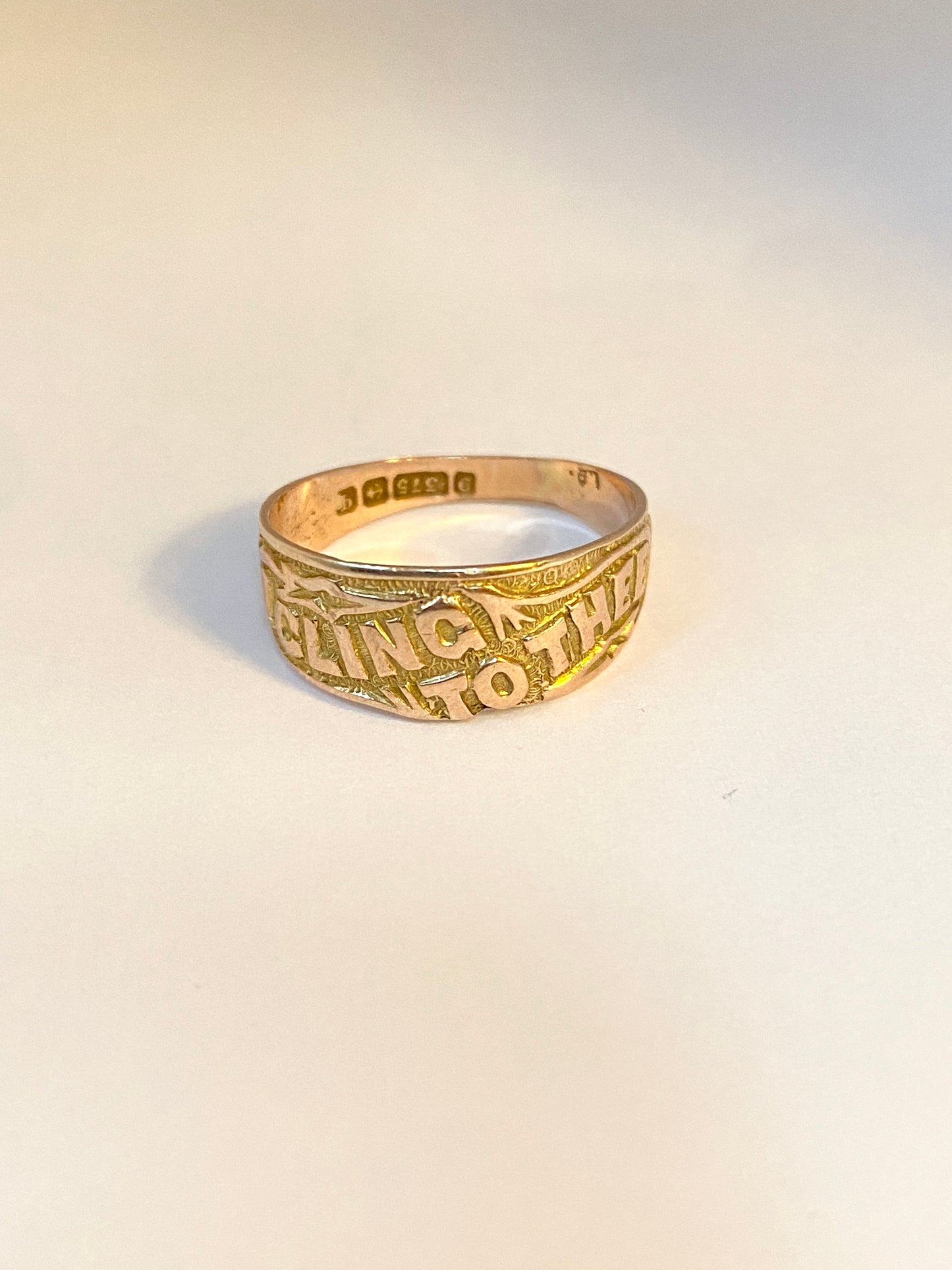 Antique, 9ct Yellow Gold 'Cling to Thee' Ring, Hallmarked Birmingham, 9ct Gold, 1915