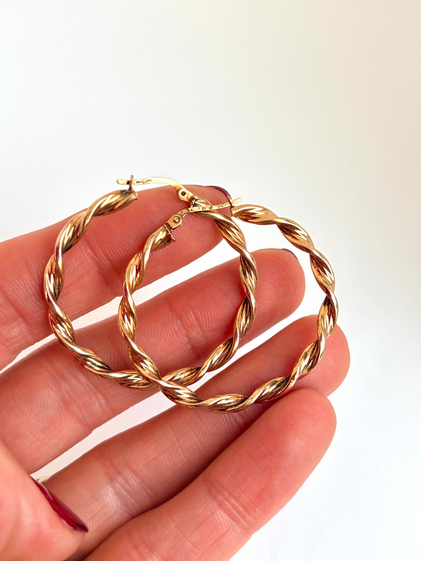Vintage,9ct Gold Large Twist Hoop Earrings (3.6cm x 3.6cm)
