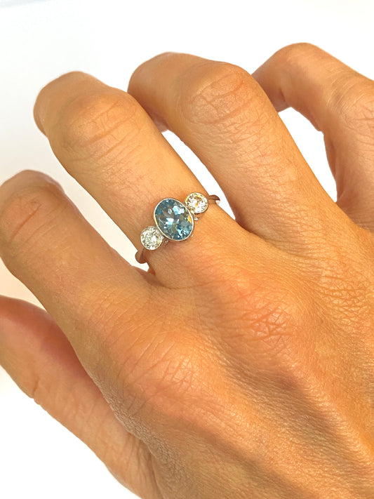 Vintage,  18ct White Gold Aquamarine and Diamond Ring