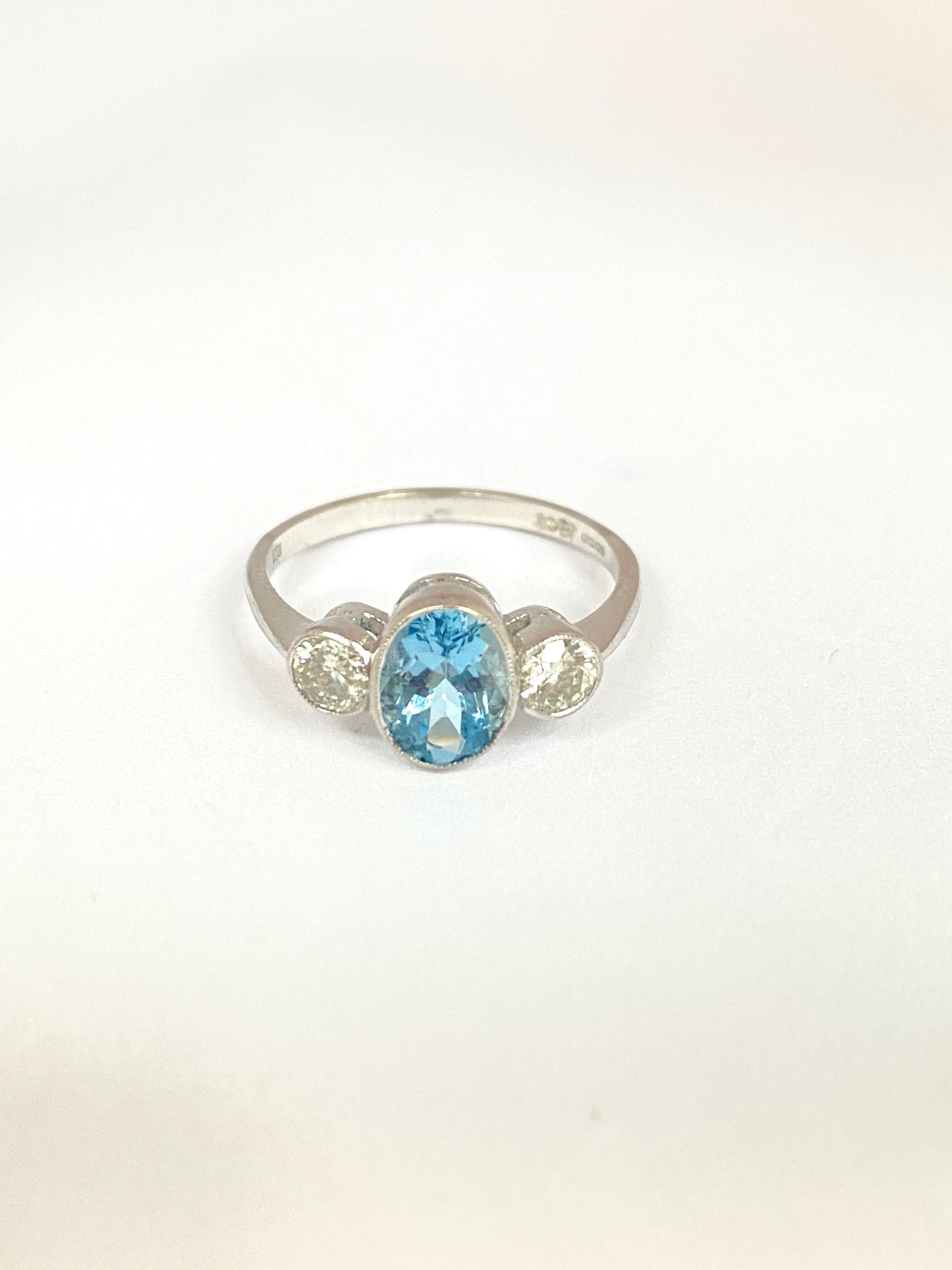 Vintage,  18ct White Gold Aquamarine and Diamond Ring