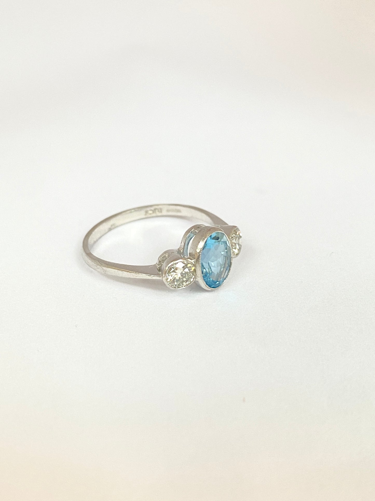 Vintage,  18ct White Gold Aquamarine and Diamond Ring
