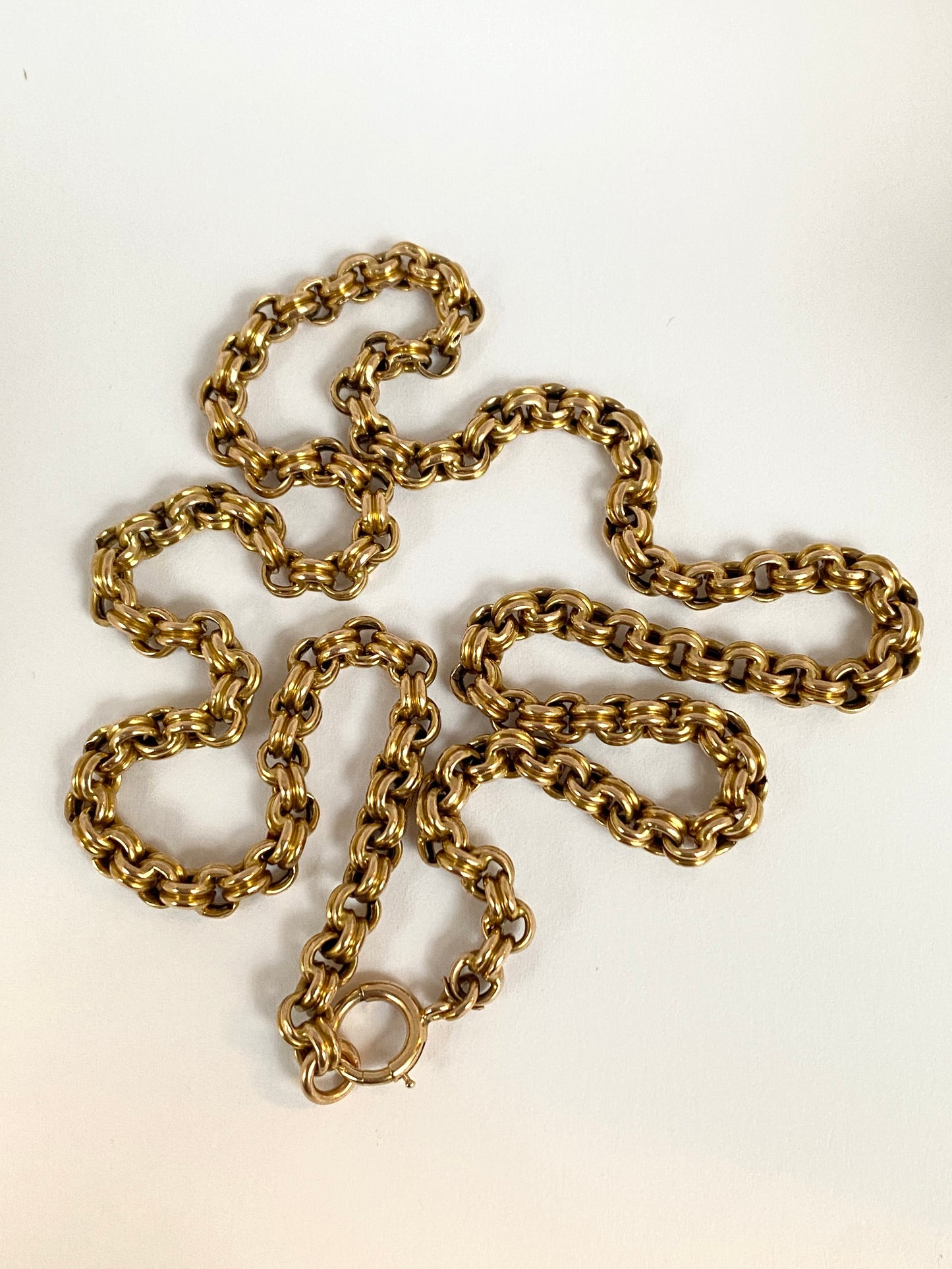 Rare, Chunky, Hallmarked, 15ct Gold Double Belcher Chain with Bolt Ring.