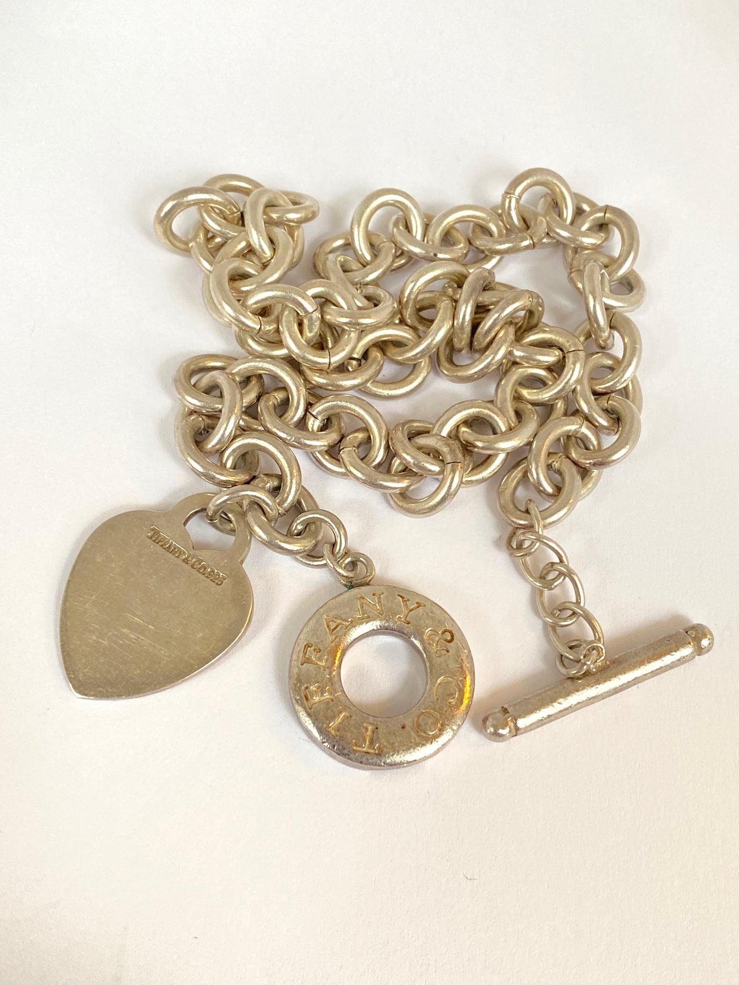 Classic Vintage (c 1970s) Solid Sterling Silver Tiffany & Co Heart Tag Necklace/Choker 14 inches.