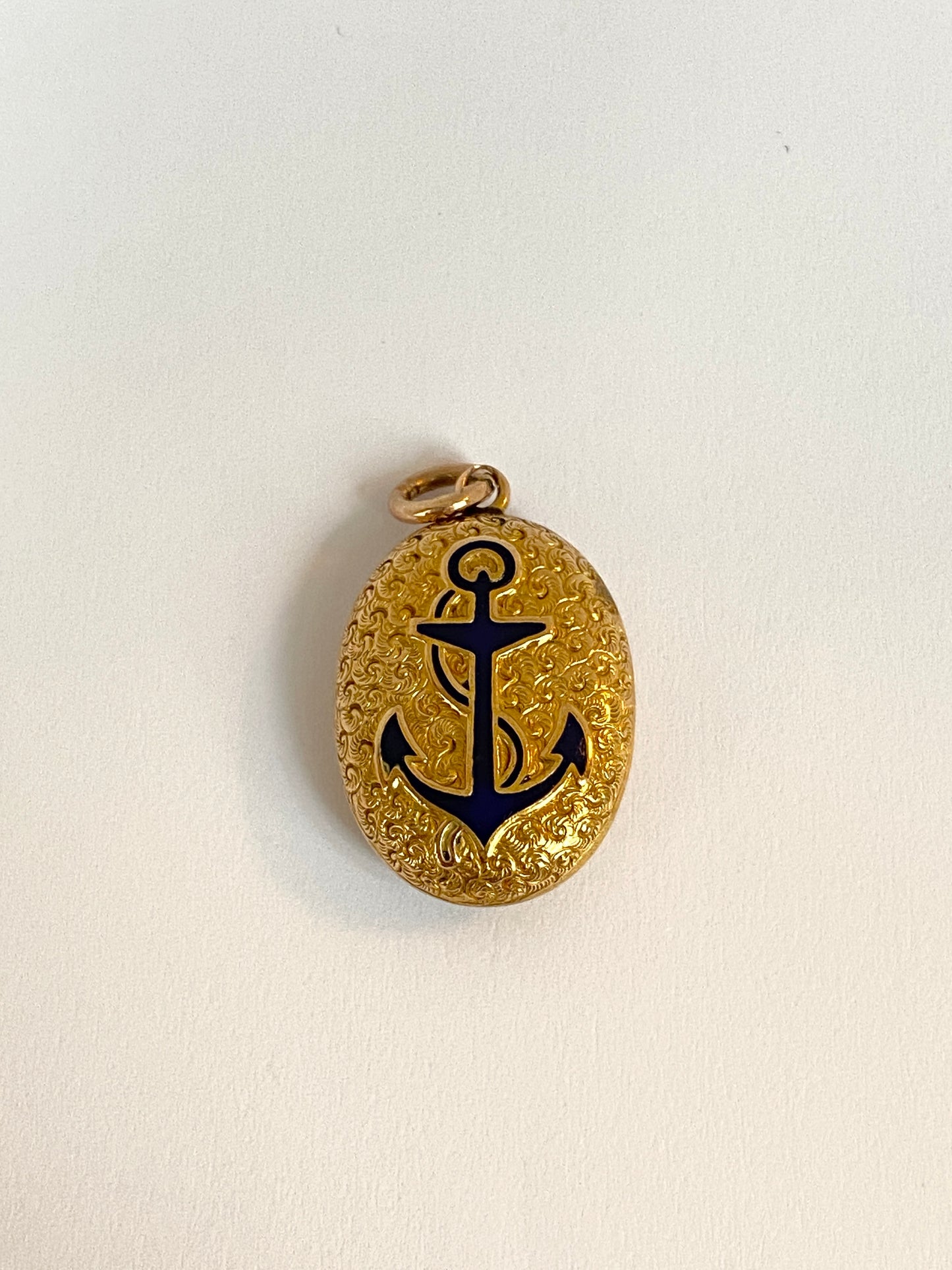 Victorian 15ct Gold Locket / Pendant with Blue Enamel Anchor