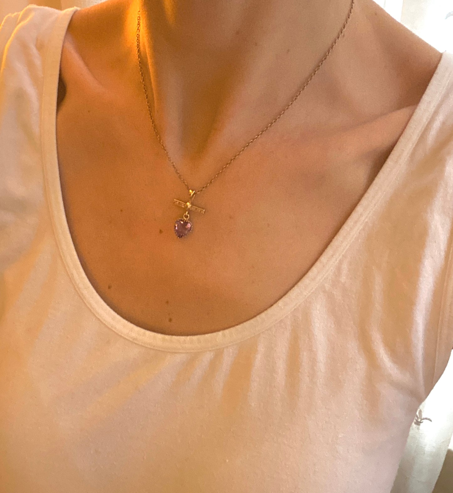 Sweet, Victorian, Amethyst Heart Pendant with Diamond Bar