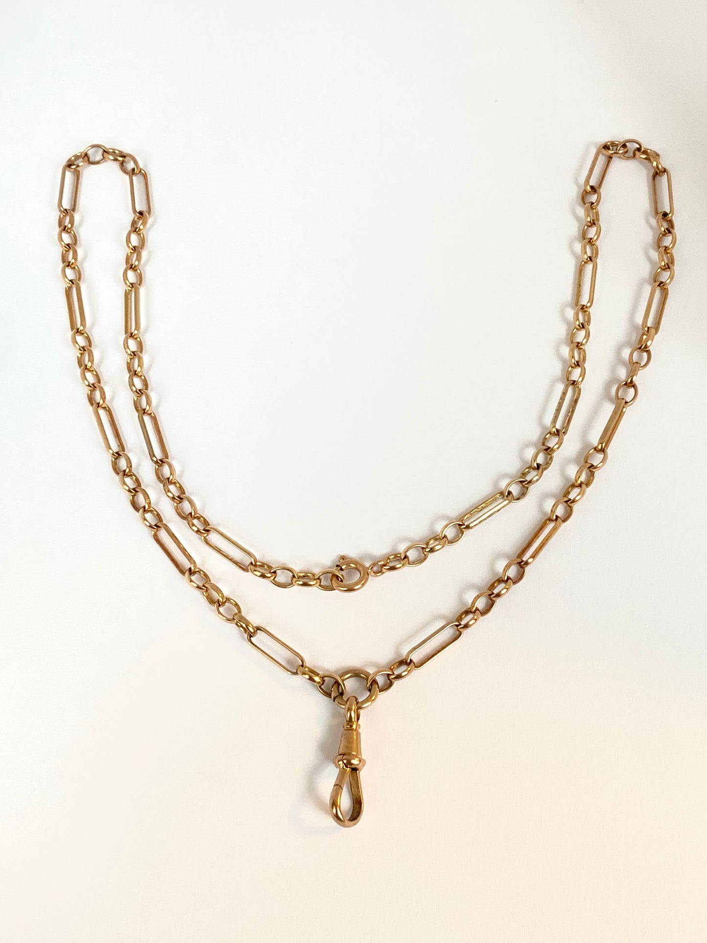 18 inch, 9ct Rosy Gold Vintage Paper Clip/Mixed Link Chain with Dog Clip (9.50g)