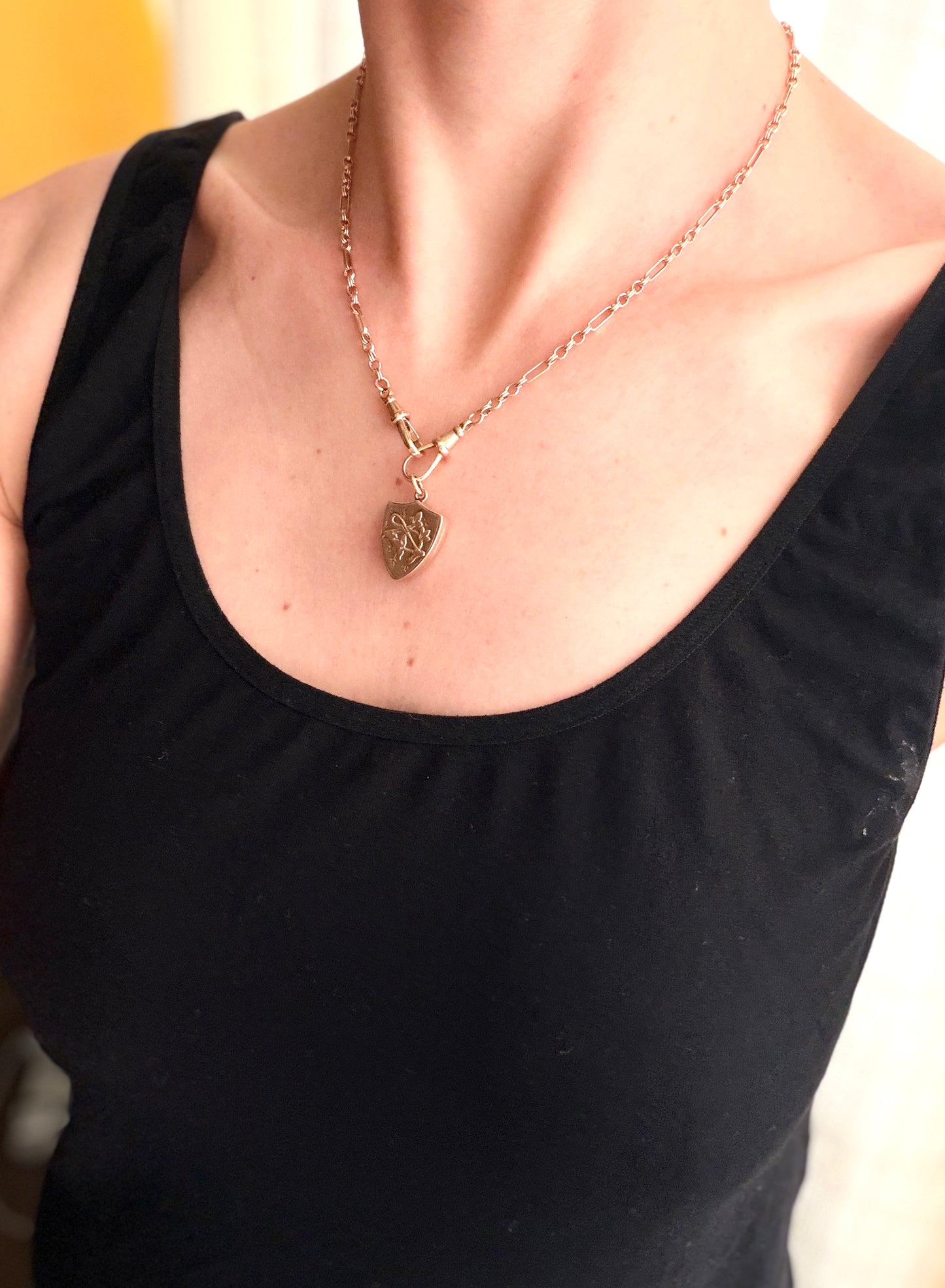 Rare, Victorian,  9ct Gold Shield Locket with Ivy and a equestrian decor, 1901