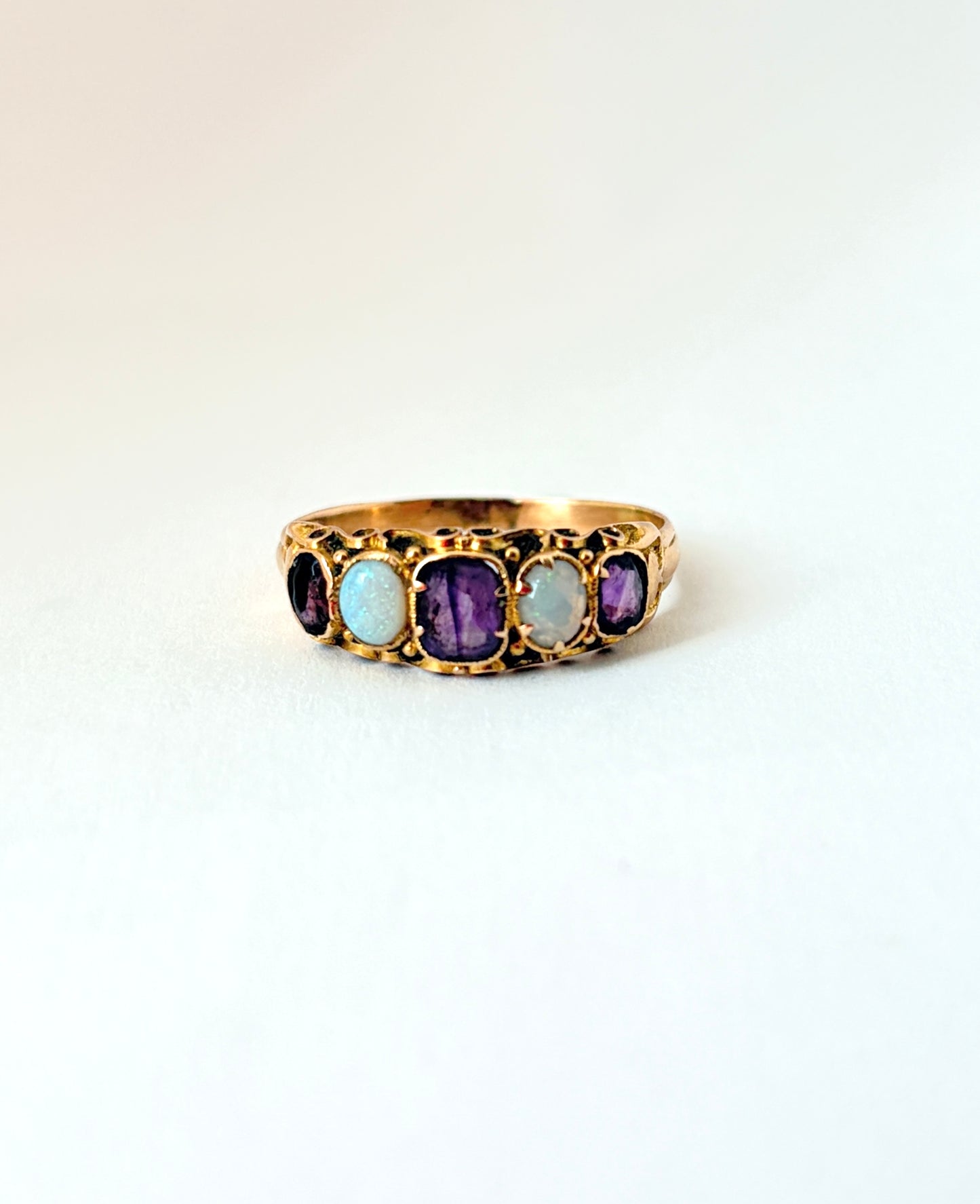 Sweet, Vintage, 14ct Gold, Opal and Amethyst Ring