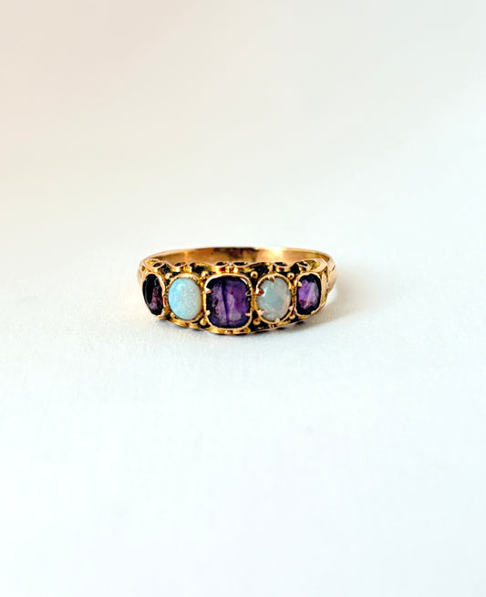 Sweet, Vintage, 14ct Gold, Opal and Amethyst Ring