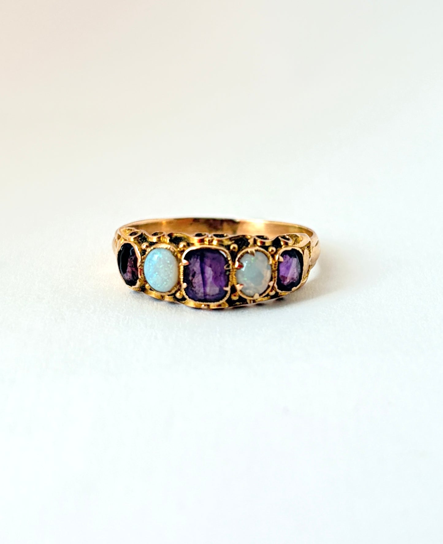 Sweet, Vintage, 14ct Gold, Opal and Amethyst Ring