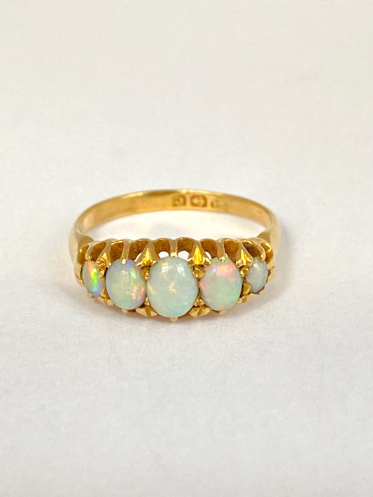Edwardian, 18ct Gold, Five Stone Opal Ring, Hallmarked 18ct Gold, Birmingham, 1902