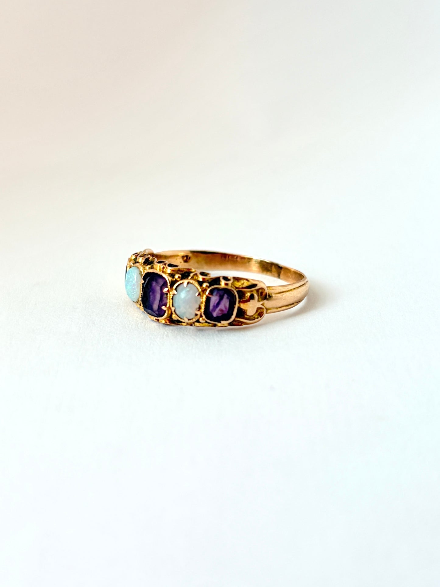Sweet, Vintage, 14ct Gold, Opal and Amethyst Ring