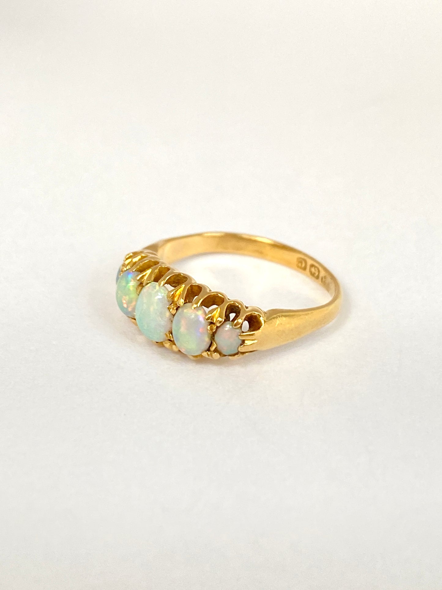 Edwardian, 18ct Gold, Five Stone Opal Ring, Hallmarked 18ct Gold, Birmingham, 1902