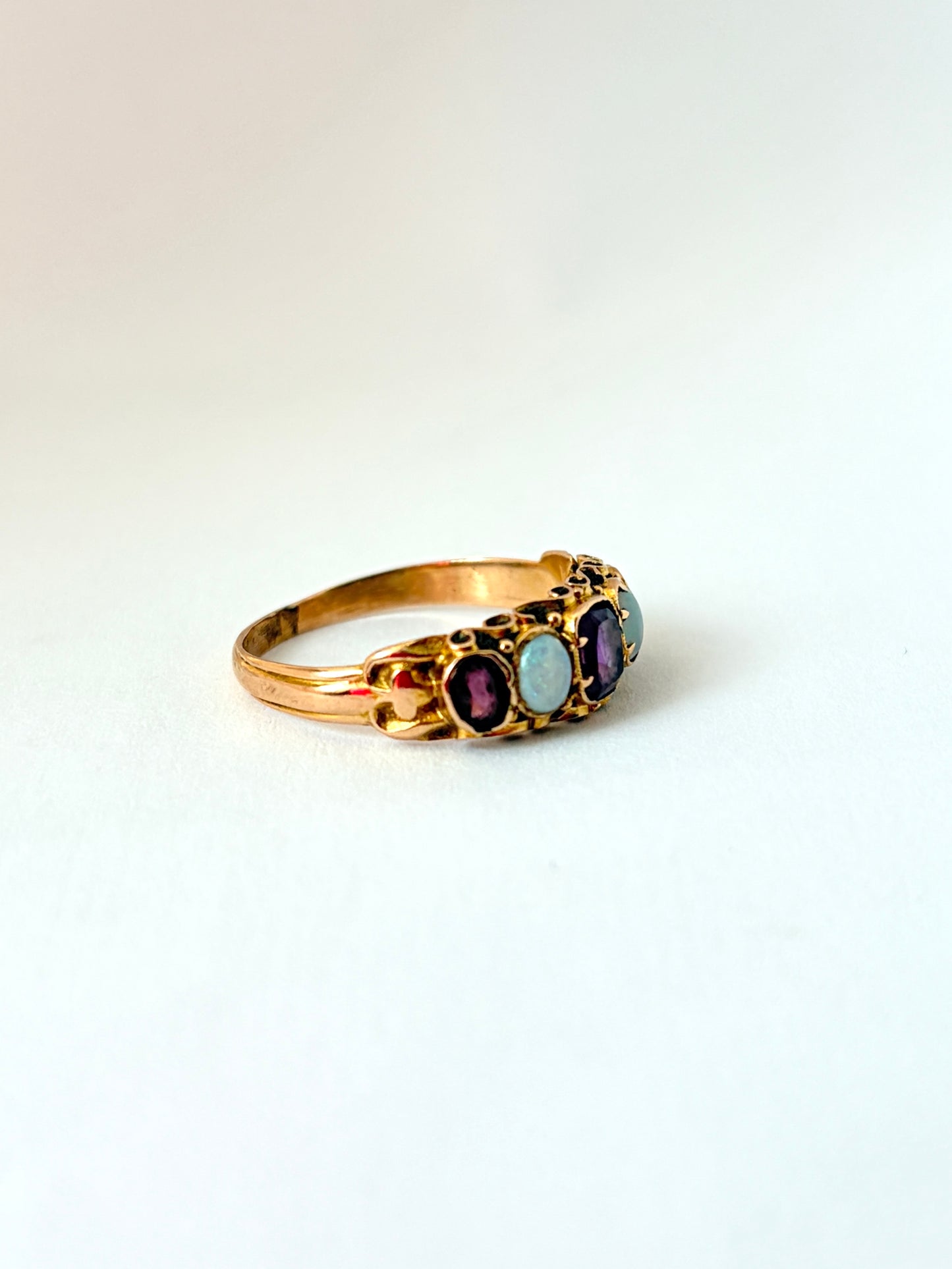 Sweet, Vintage, 14ct Gold, Opal and Amethyst Ring