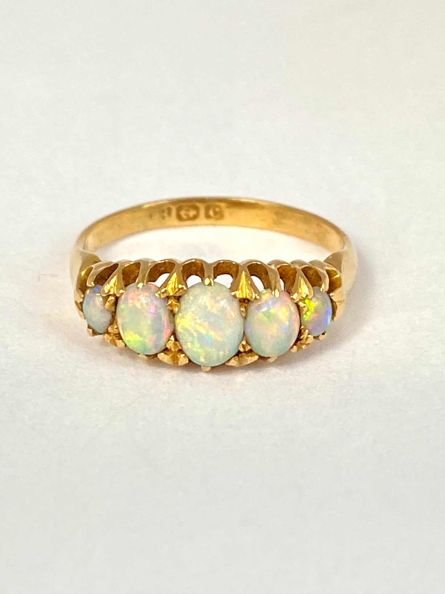 Edwardian, 18ct Gold, Five Stone Opal Ring, Hallmarked 18ct Gold, Birmingham, 1902